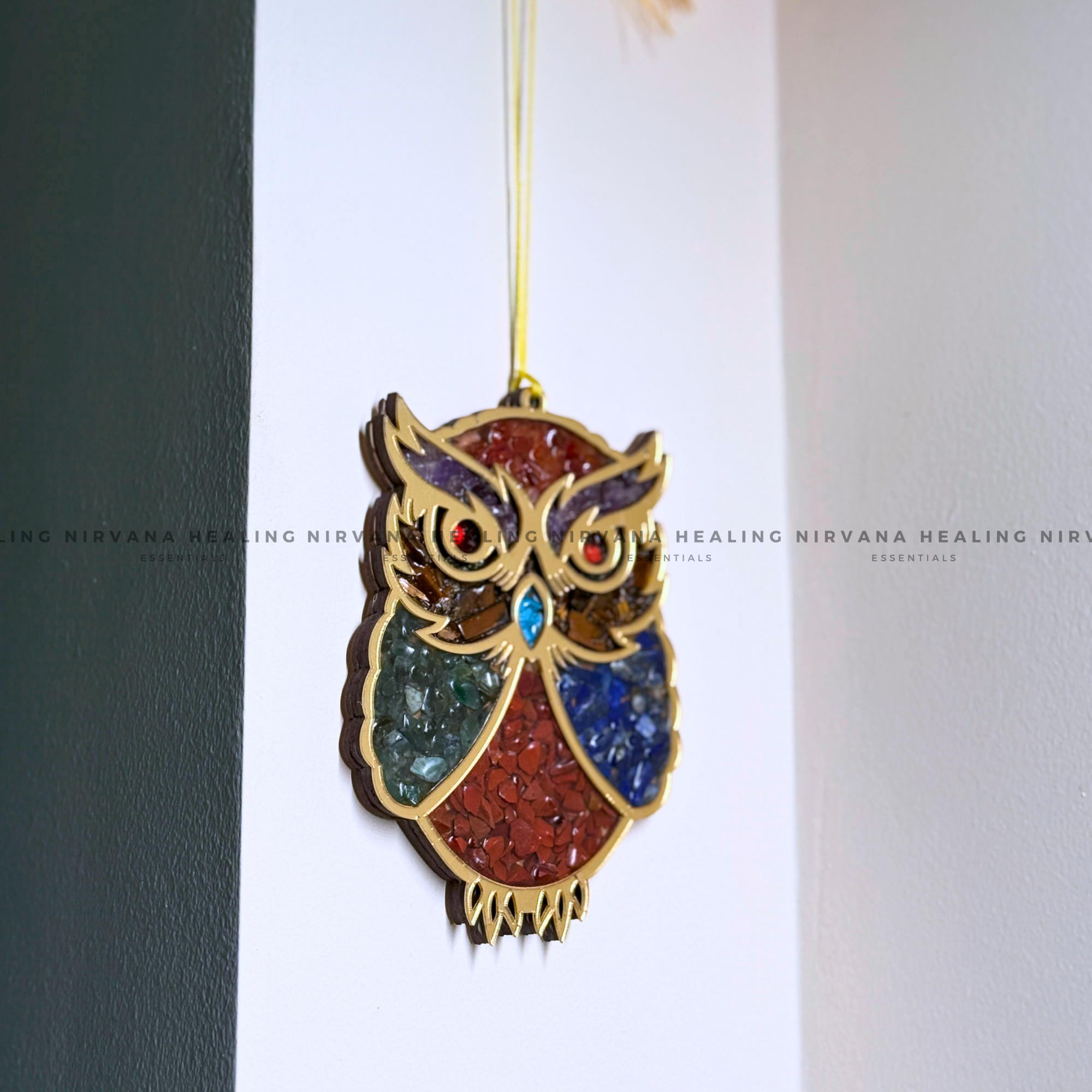 OWL HANGING WITH CRYSTAL CHIPS (Symbol of Wisdom, Fortune And Protection) - Image 2