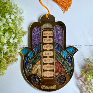 HAMSA HAND SEVEN CHAKRA HANGING WITH CRYSTAL CHIPS (Evil Eye Protection And Balance Energy)