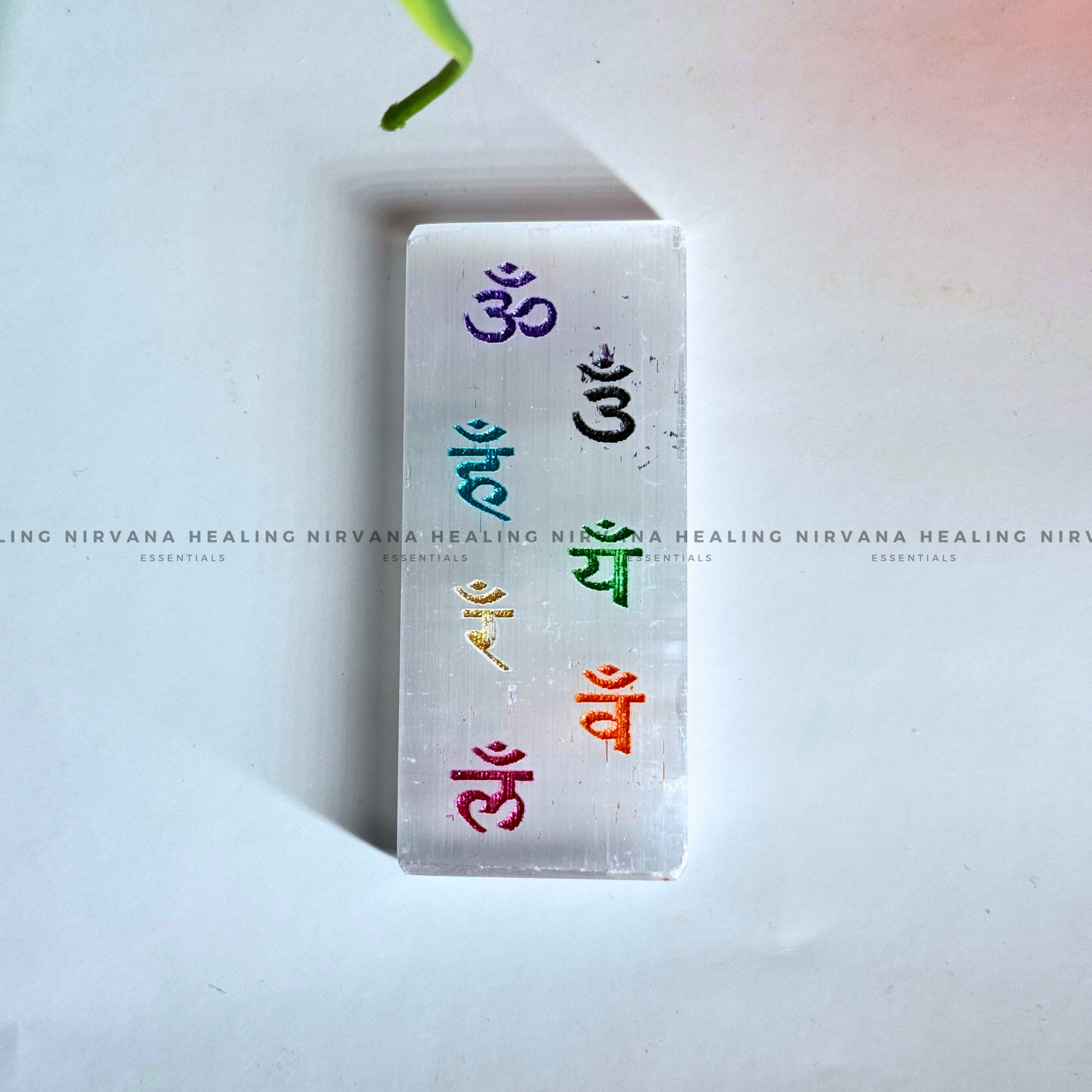SELENITE CHAKRAS MANTRA RECTANGULAR CHARGING PLATE
(Aura Cleansing ,Charging, Cleansing And Purification). - Image 3