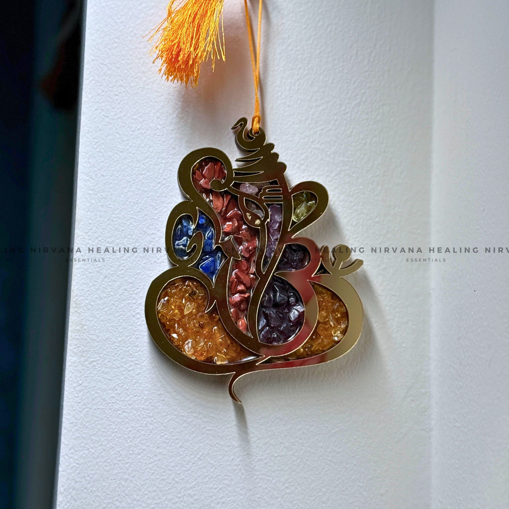 GANESHA SEVEN CHAKRA WALL HANGING WITH CRYSTAL CHIPS (Prosperity, Obstacle Removal And Chakra Healing) - Image 2