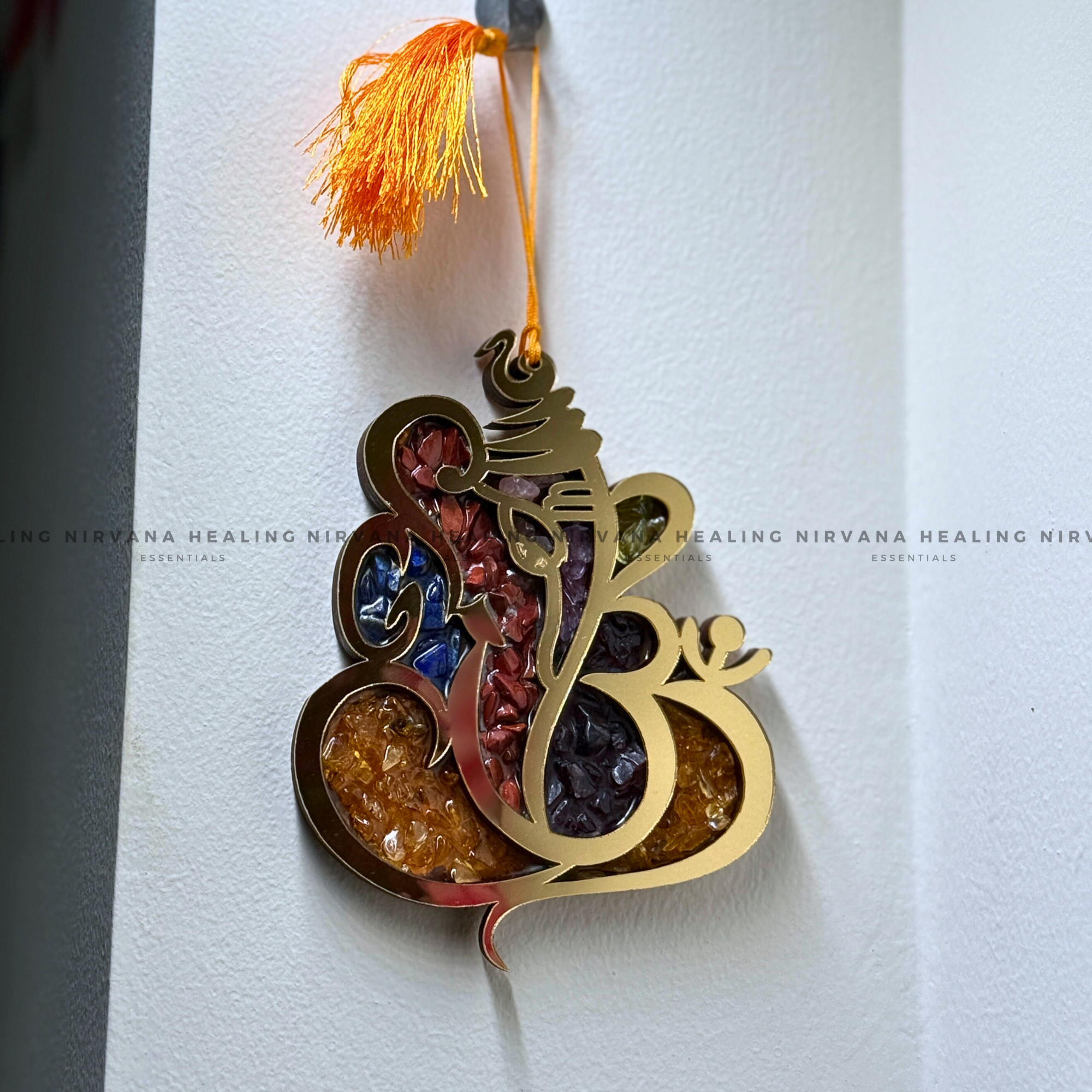 GANESHA SEVEN CHAKRA WALL HANGING WITH CRYSTAL CHIPS (Prosperity, Obstacle Removal And Chakra Healing) - Image 4