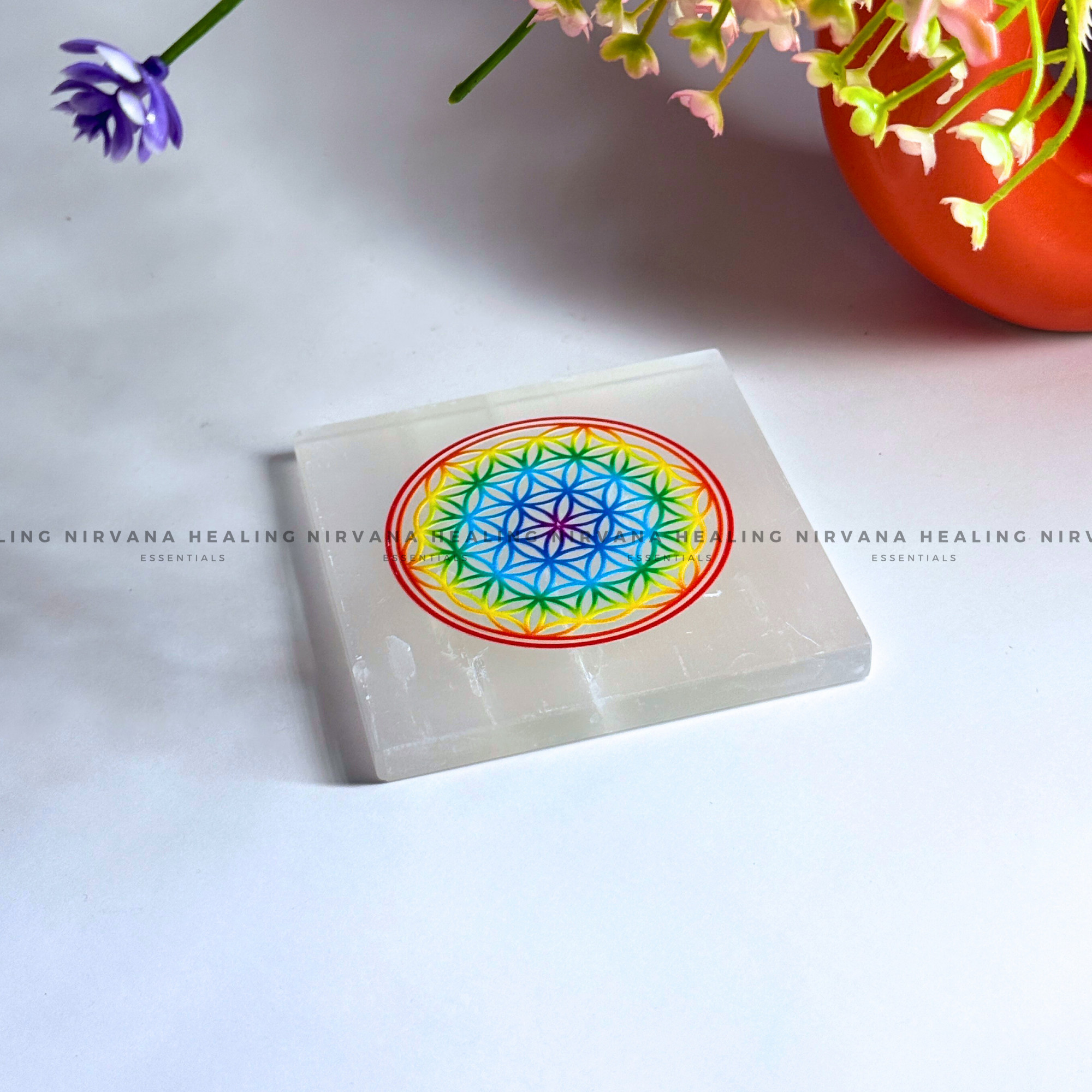 SELENITE FLOWER COLOUR CHARGING PLATE
(Aura Cleansing ,Charging, Cleansing And Purification). - Image 2
