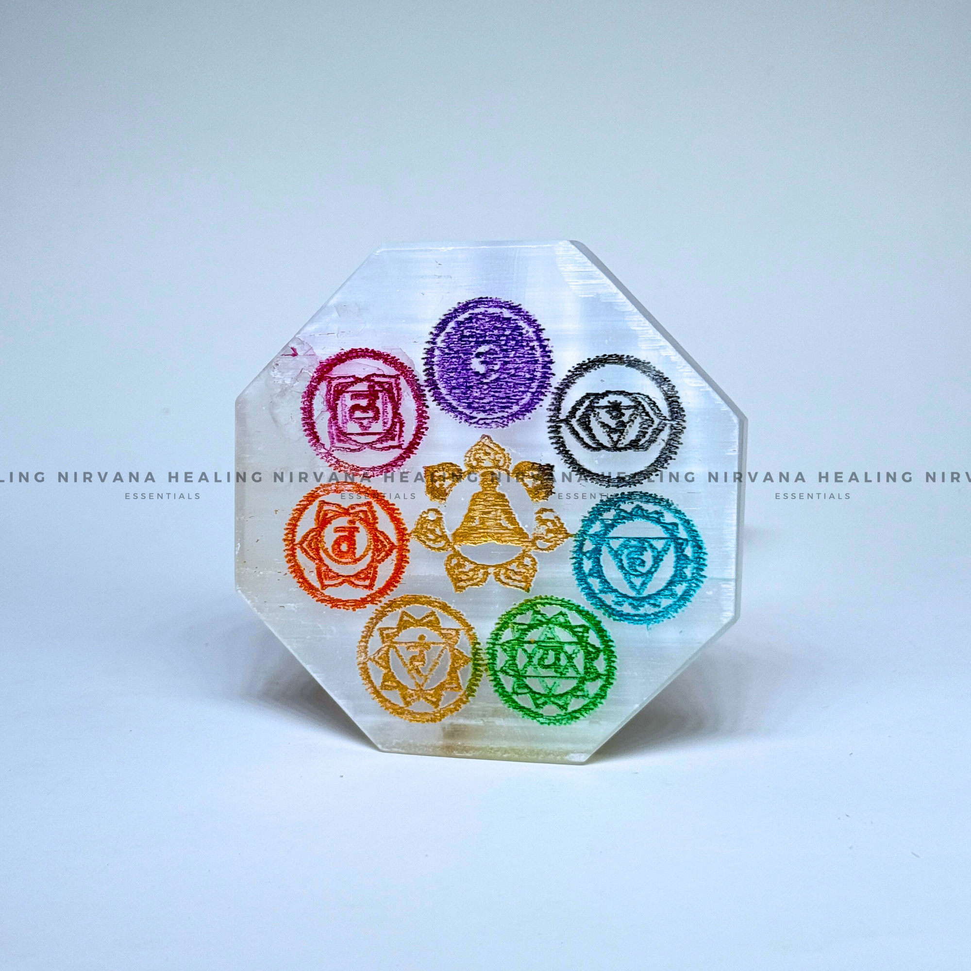 SELENITE SEVEN CHAKRA OCTAGON CHARGING PLATE (Aura Cleansing ,Charging, Cleansing And Purification). - Image 2