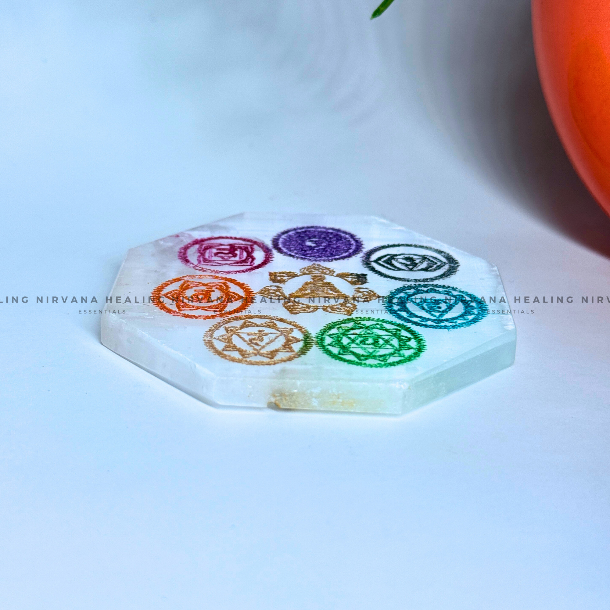 SELENITE SEVEN CHAKRA OCTAGON CHARGING PLATE (Aura Cleansing ,Charging, Cleansing And Purification). - Image 3