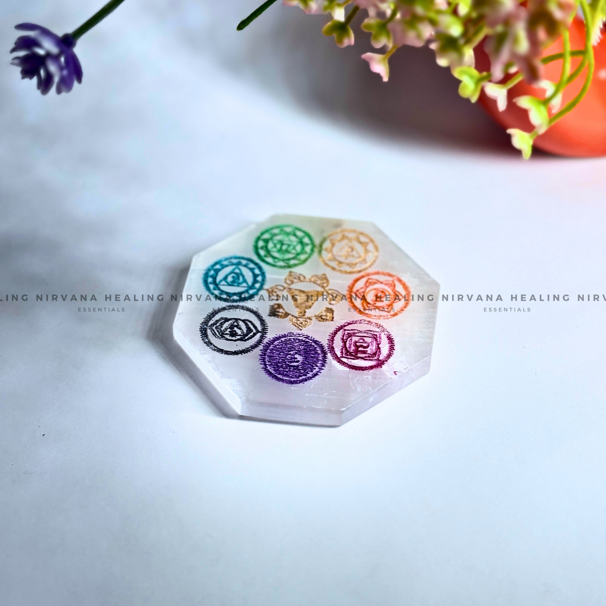 SELENITE SEVEN CHAKRA OCTAGON CHARGING PLATE (Aura Cleansing ,Charging, Cleansing And Purification). - Image 5