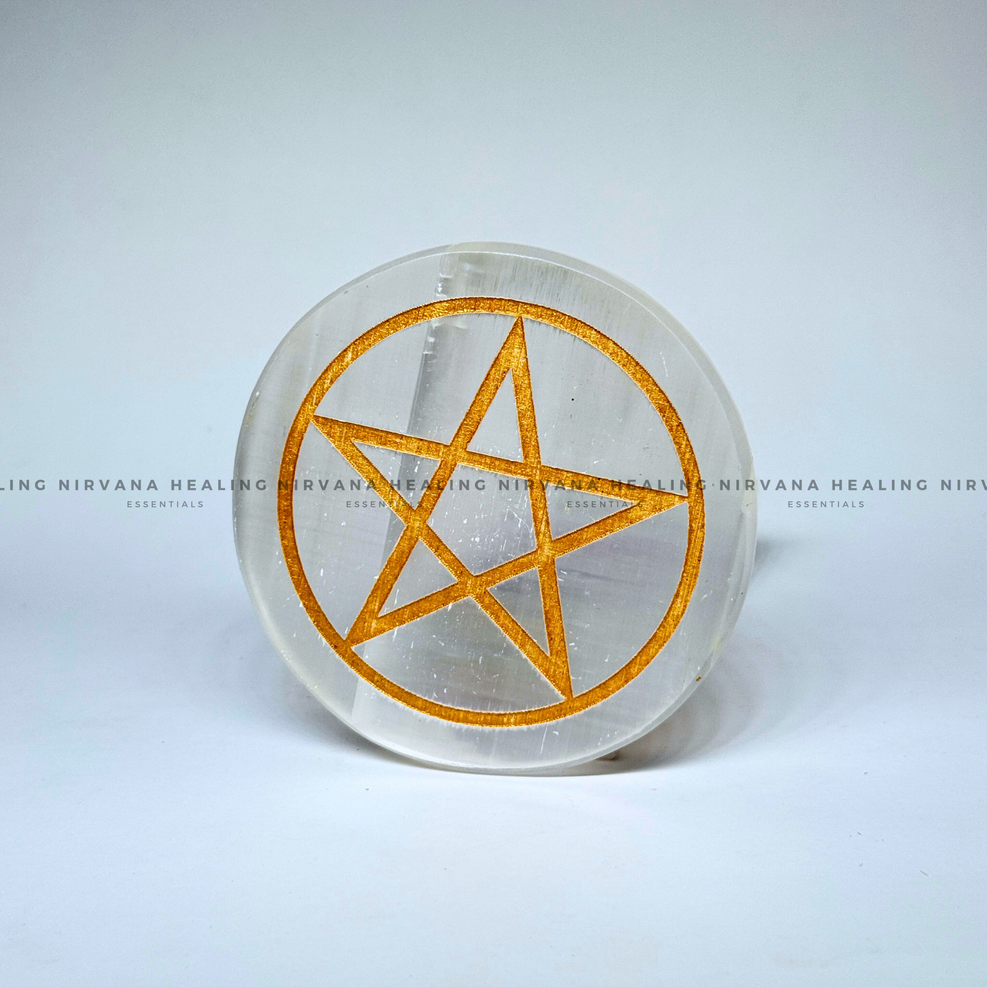 SELENITE GOLDEN STAR SYMBOL CHARGING PLATE
(Aura Cleansing ,Charging, Cleansing And Purification). - Image 4