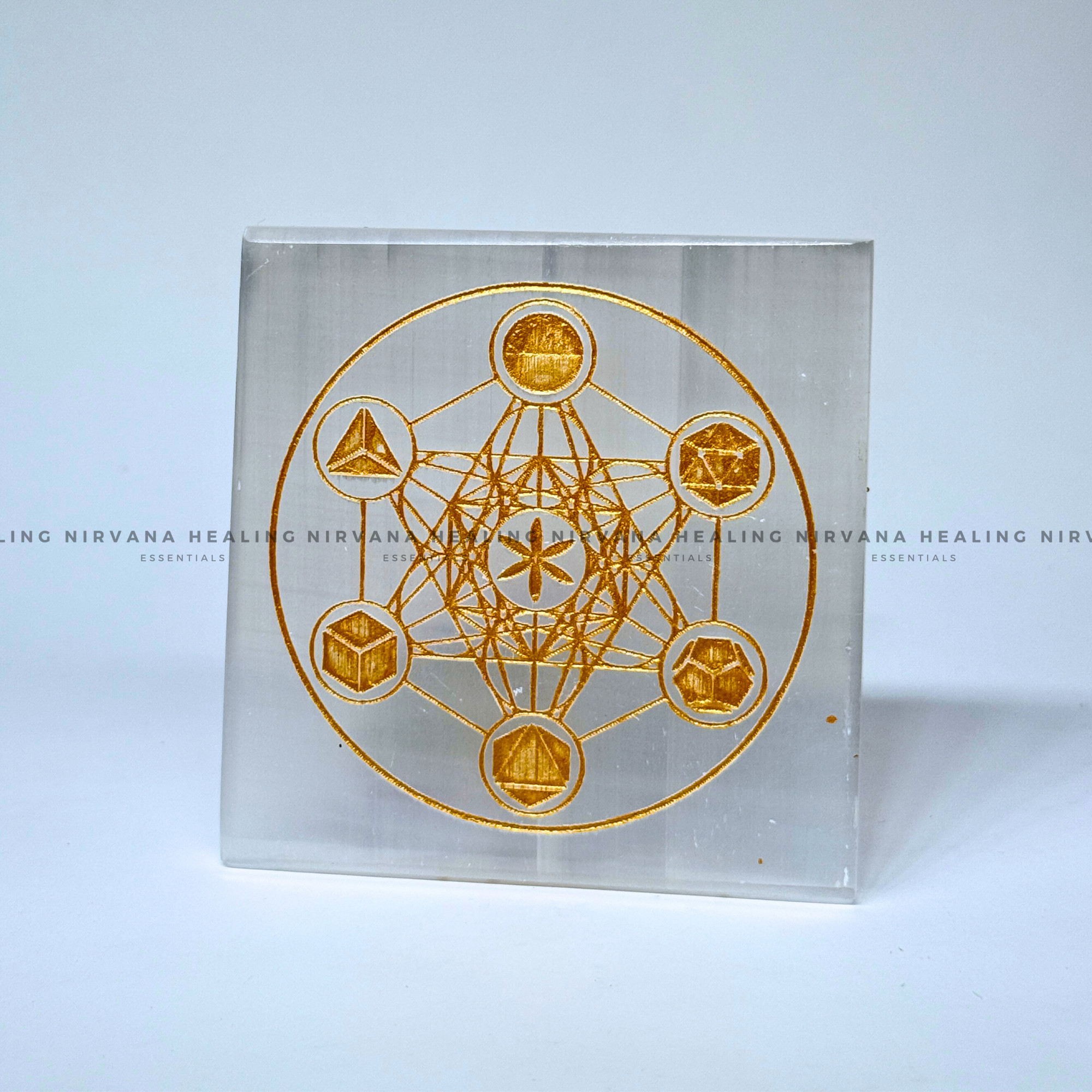 SELENITE GOLDEN METATRON CUBE CHARGING PLATE
(Aura Cleansing, Charging, Cleansing And Purification). - Image 4