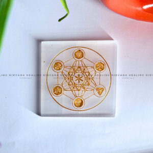 SELENITE GOLDEN METATRON CUBE CHARGING PLATE (Aura Cleansing, Charging, Cleansing And Purification).