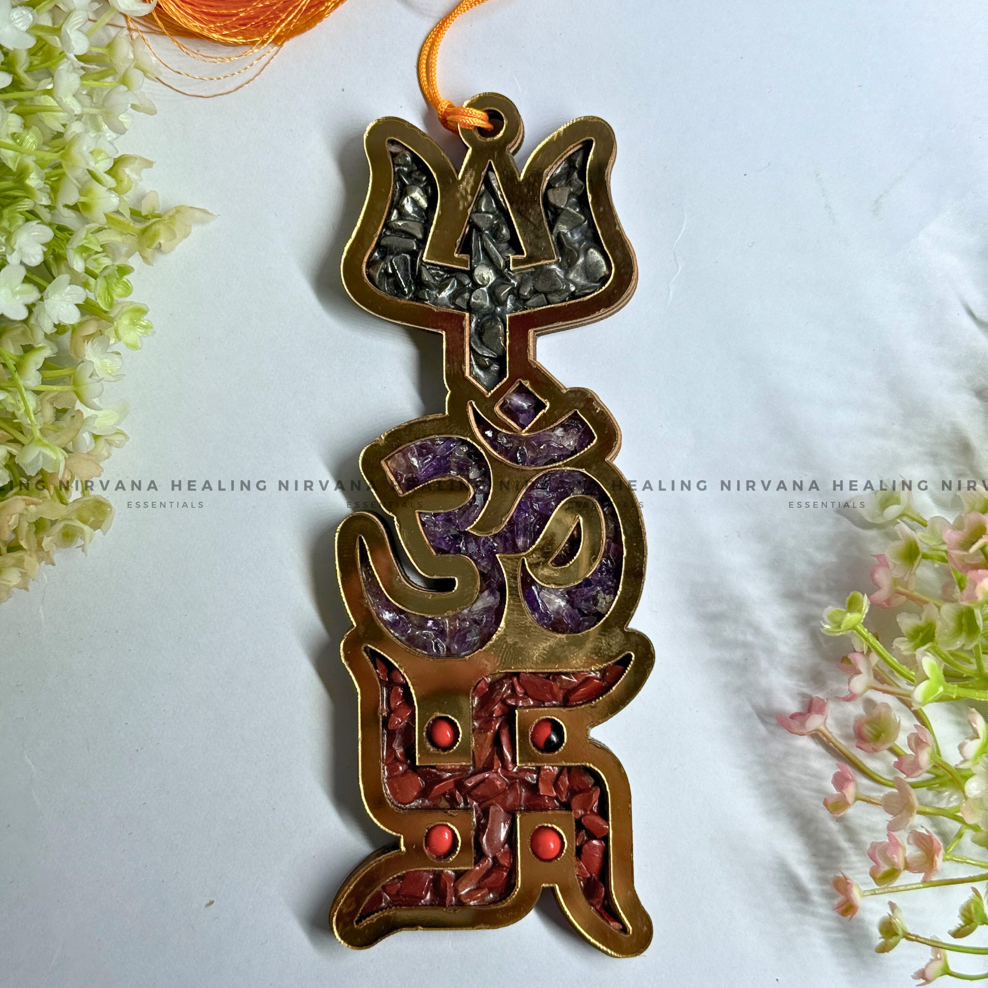 TRISHAKTI YANTRA WITH NATURAL CRYSTAL CHIPS (Power of Protection, Harmony And Abundance)