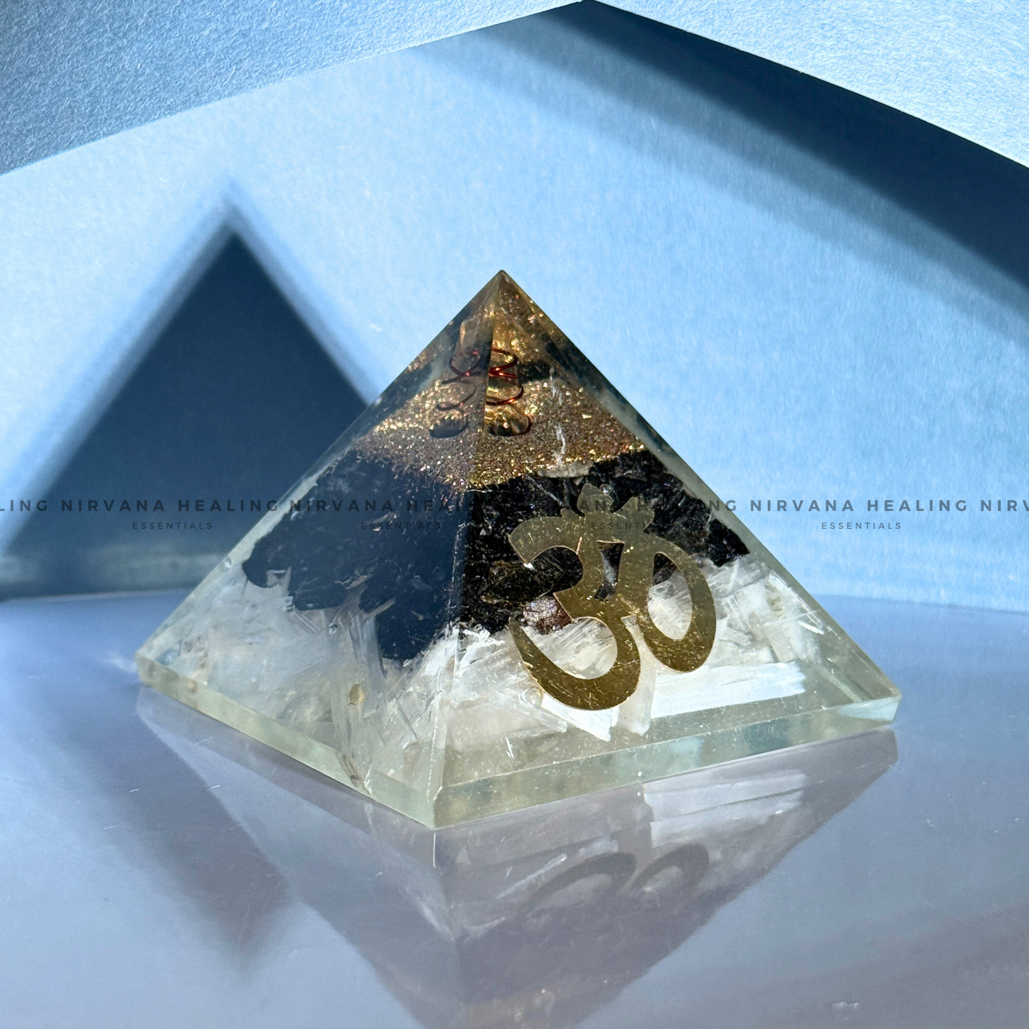 BLACK AGATE WITH CLEAR QUARTZ OM SYMBOL PYRAMID (Mental Clarity, Master Healer And Energy Amplifier).
- Image 2