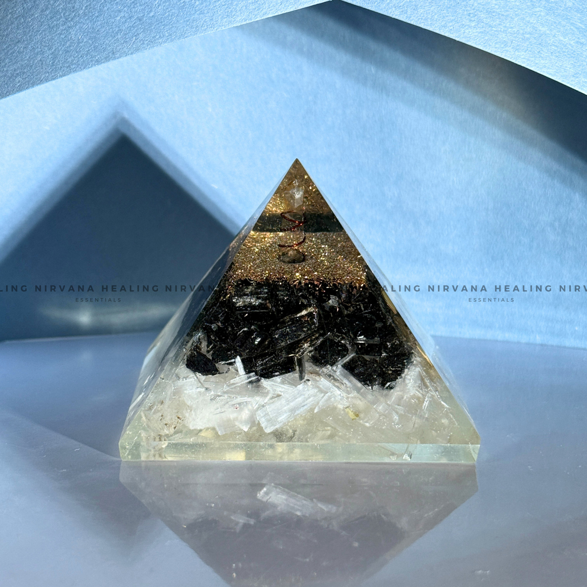 BLACK AGATE WITH CLEAR QUARTZ OM SYMBOL PYRAMID (Mental Clarity, Master Healer And Energy Amplifier).
- Image 3