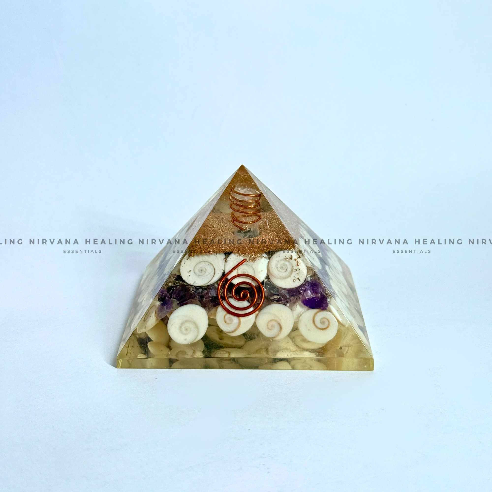 AMETHYST WITH GOMTI CHAKRA  PYRAMID (Meditation, Stress Reduction, Intuition and Manifestation)