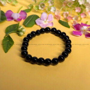 BLACK OBSIDIAN ROUND BEADED BRACELET (Protection ,Truth,Deep And Healing).
