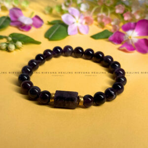 AMETHYST WITH DESIGN ROUND BEADED BRACELET (Meditation, Stress Reduction, Intuition and Manifestation)