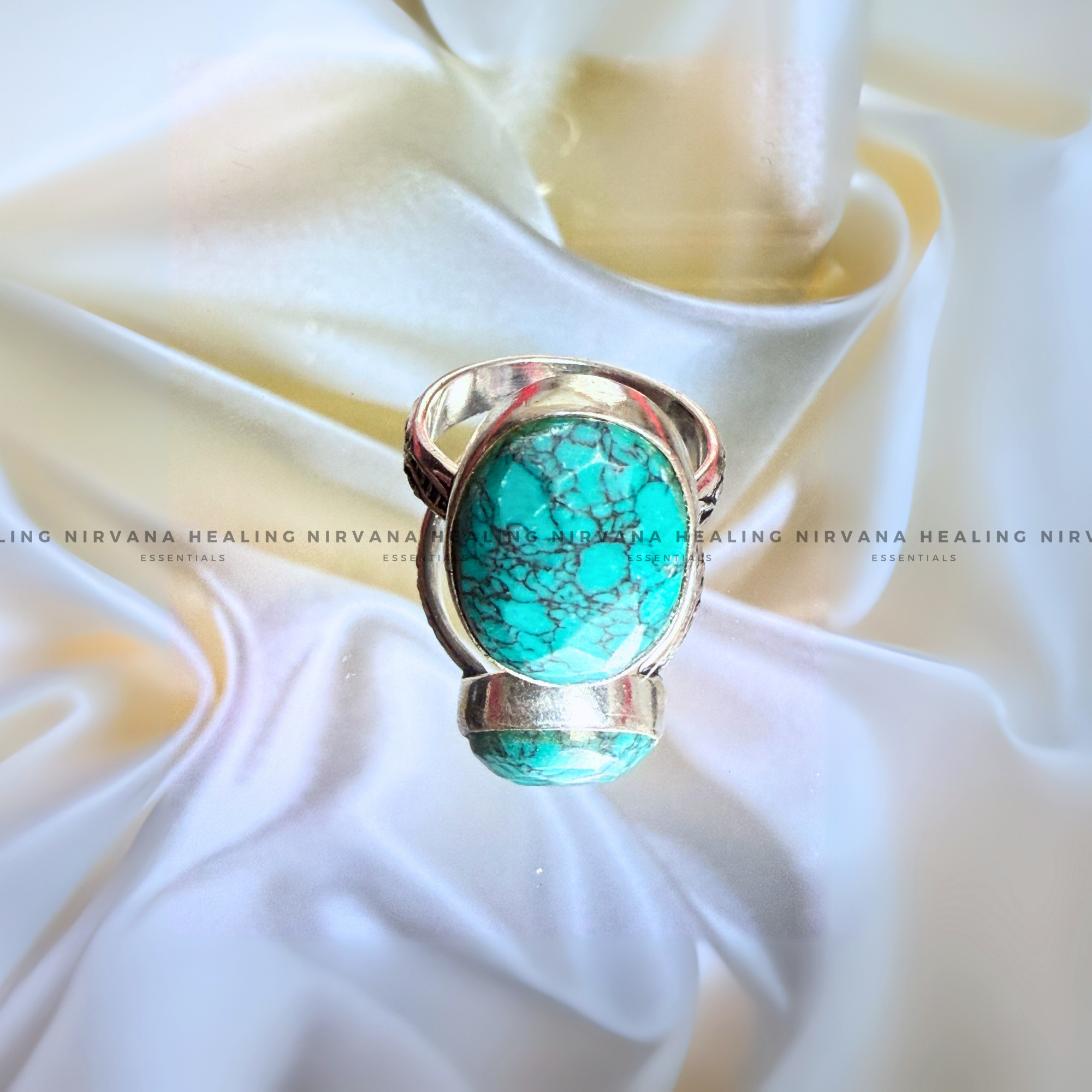 TURQUOISE JADE OVAL RING (Divine Protection, Psycho Gifts, Healing, Wisdom, Truth) - Image 3
