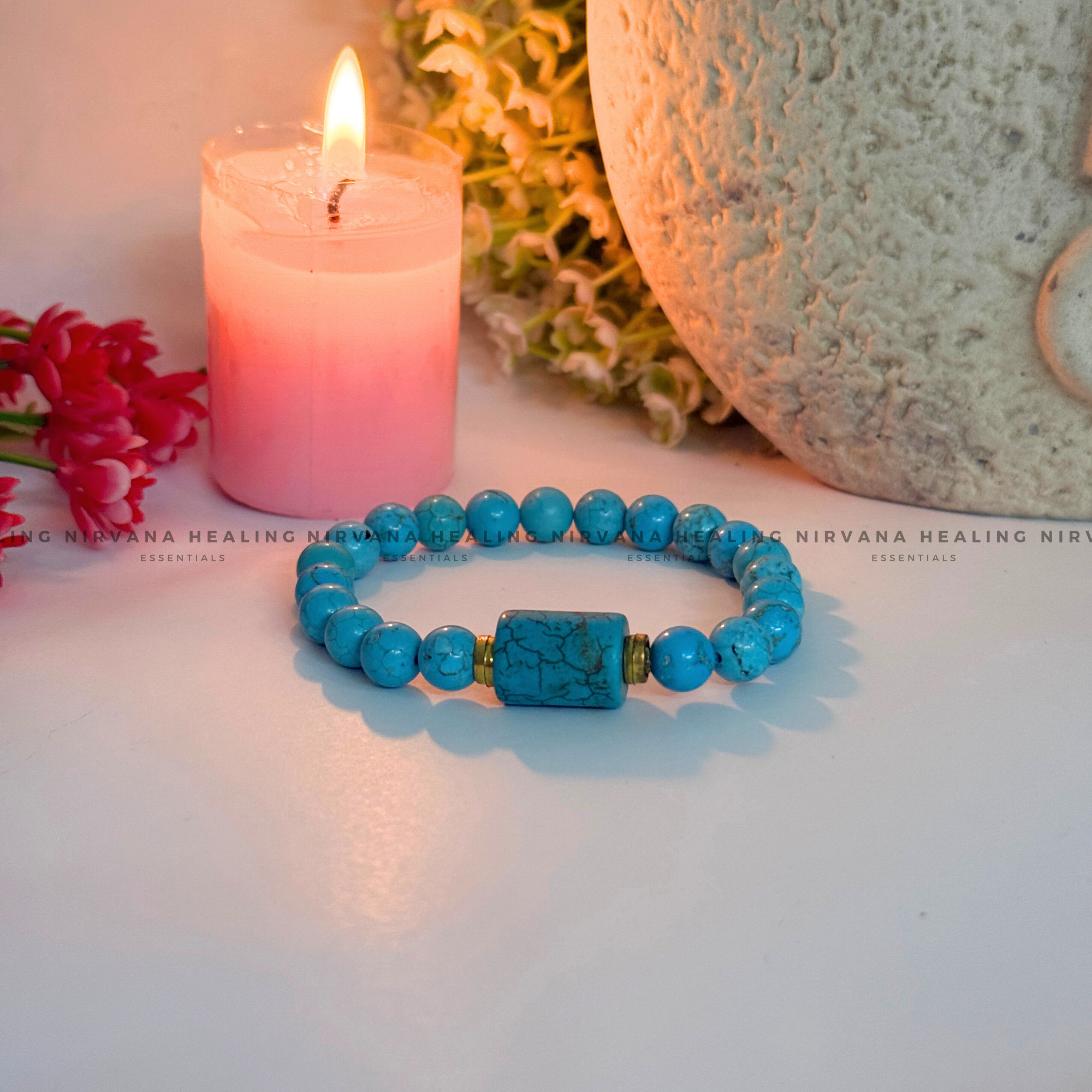 TURQUOISE ROUND BEADED DESIGN BRACELET (Divine Protection, Psycho Gifts, Healing, Wisdom, Truth) - Image 5