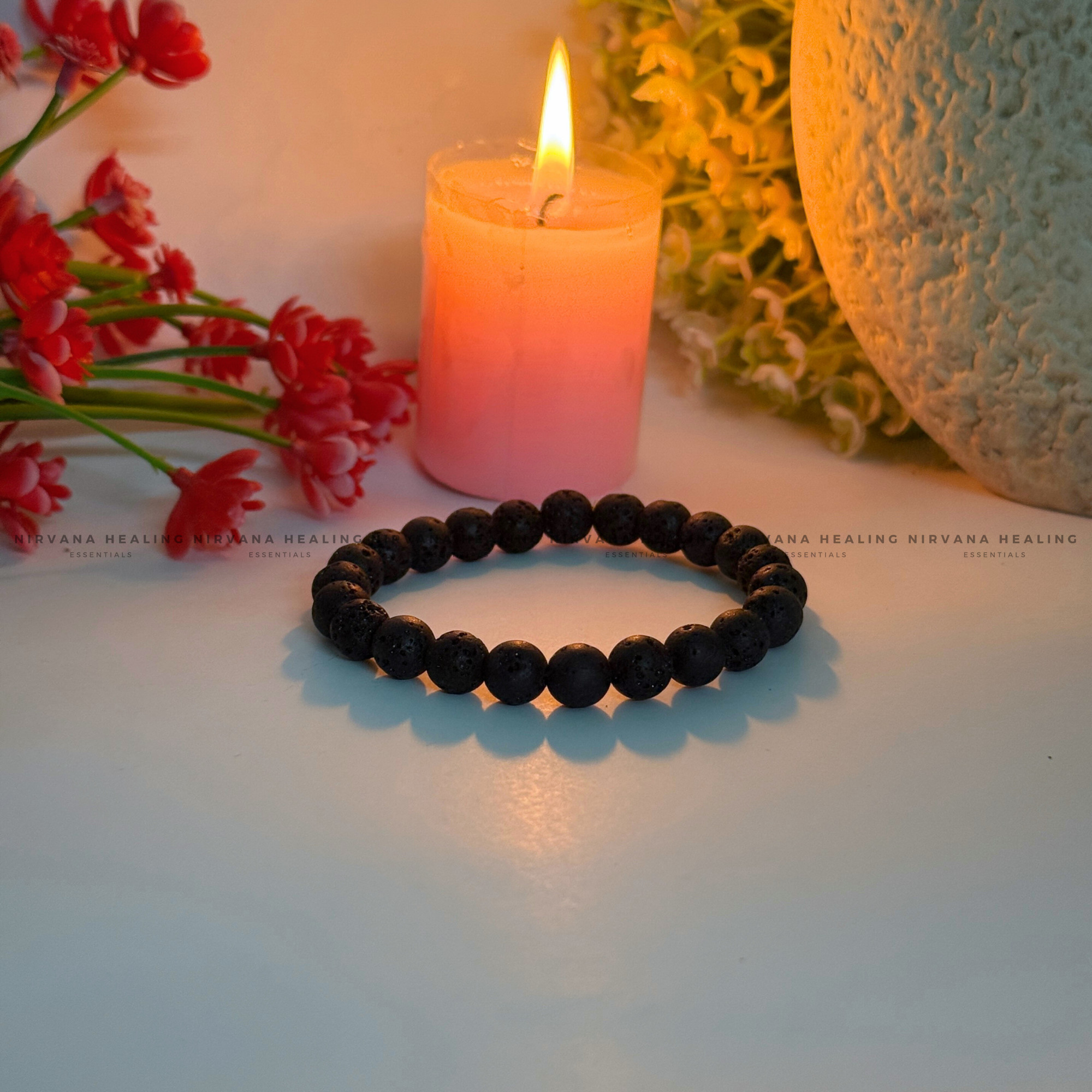BLACK LAVA ROUND BEADED BRACELET (Grounding, Stabilizing, Rebirth And Courage) - Image 2