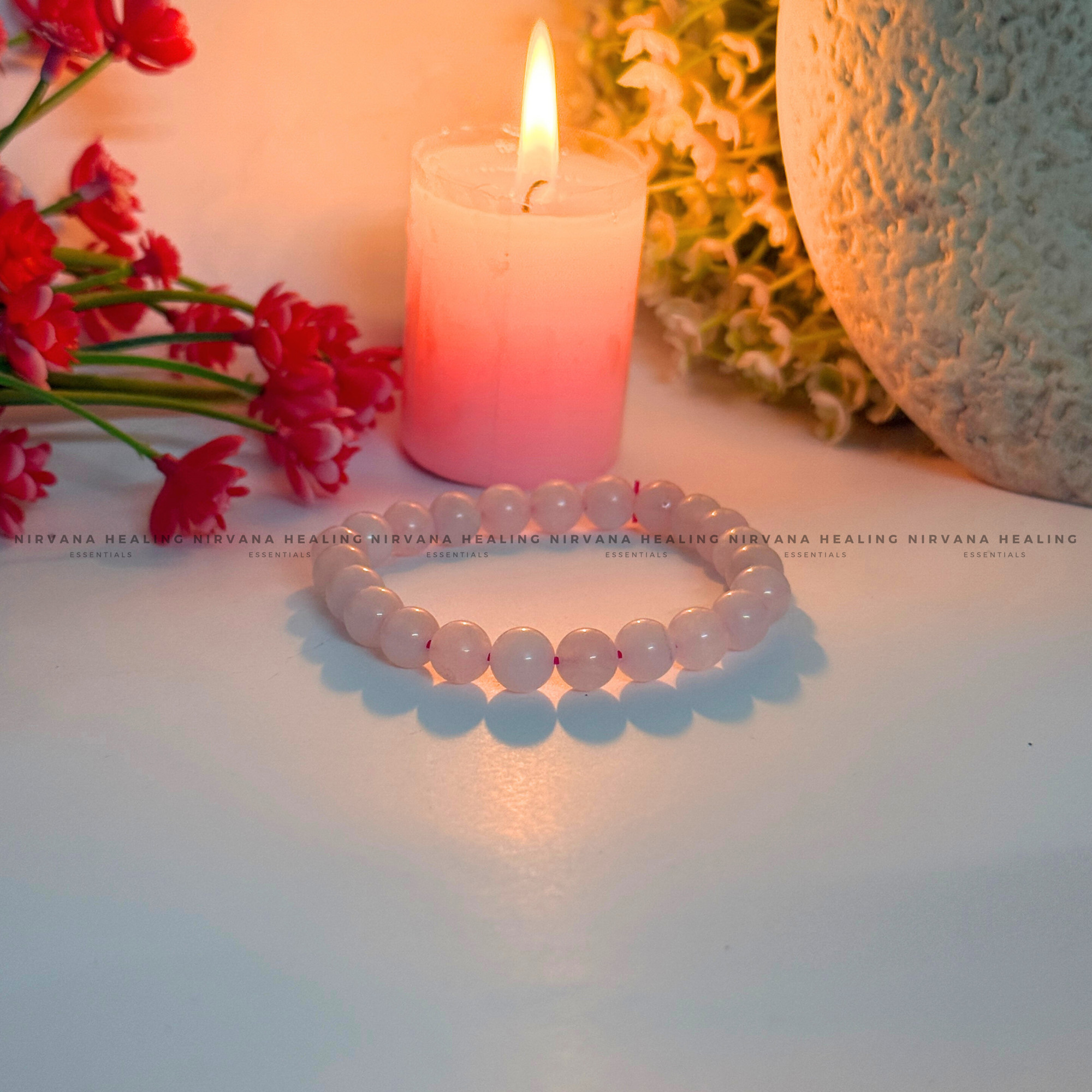 ROSE QUARTZ ROUND BEADED BRACELET (Love, Romance, Relationship, Emotion And Balance) - Image 4