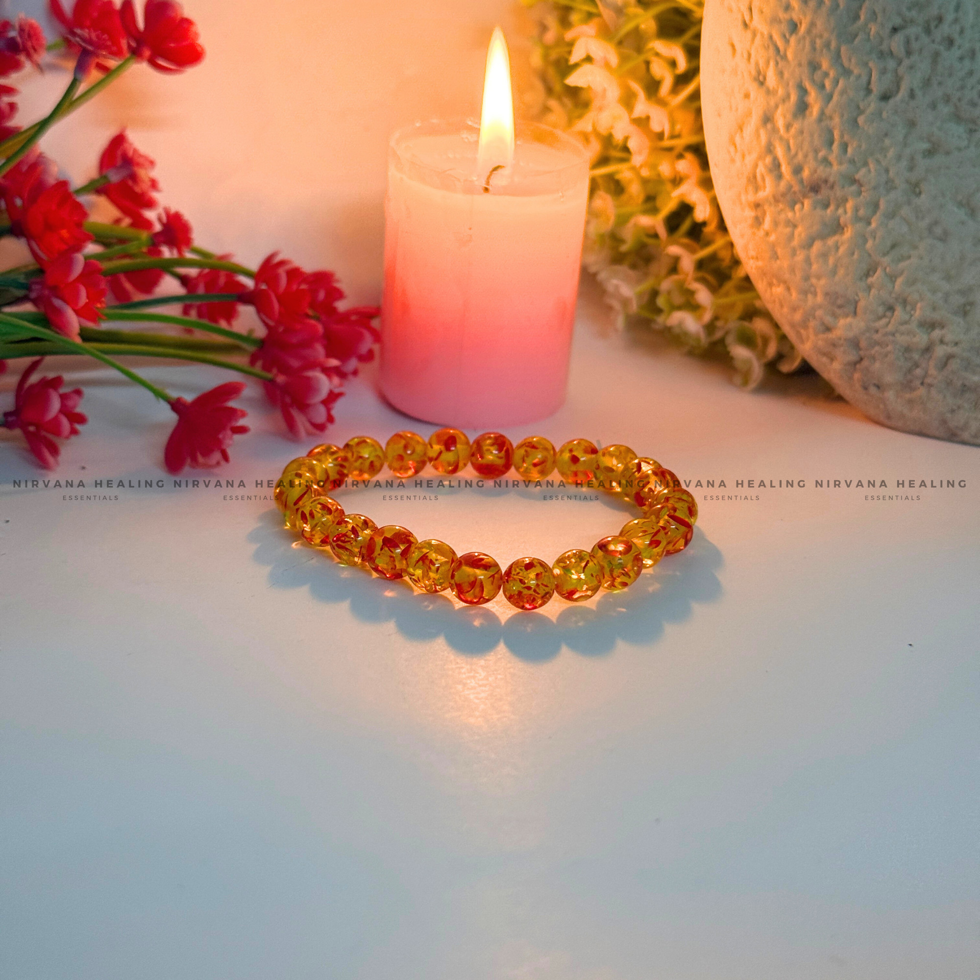 AMBER JADE ROUND BEADED BRACELET (Detox, Health, Joy And Soul Healing)
- Image 3