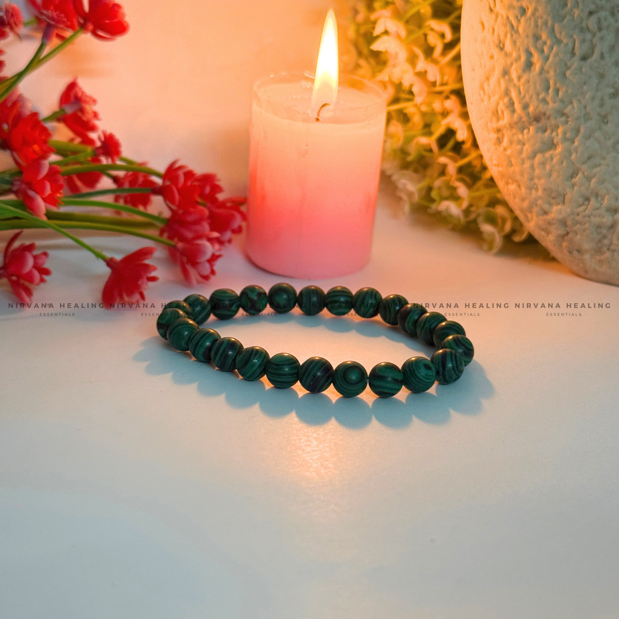 MALACHITE ROUND BEADED BRACELET (Transformation, Pain Reliever And Emotional Healing) - Image 3
