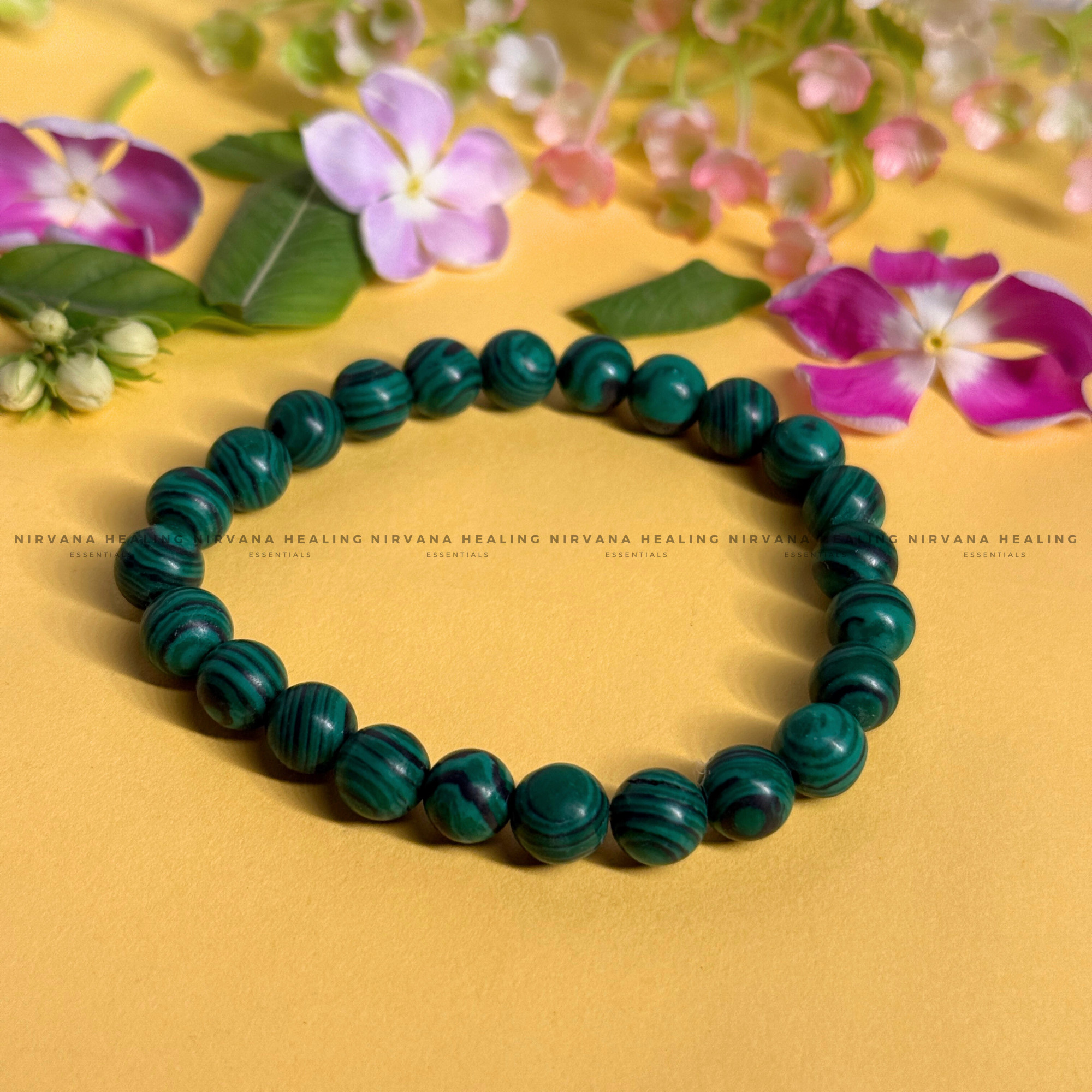 MALACHITE ROUND BEADED BRACELET (Transformation, Pain Reliever And Emotional Healing)