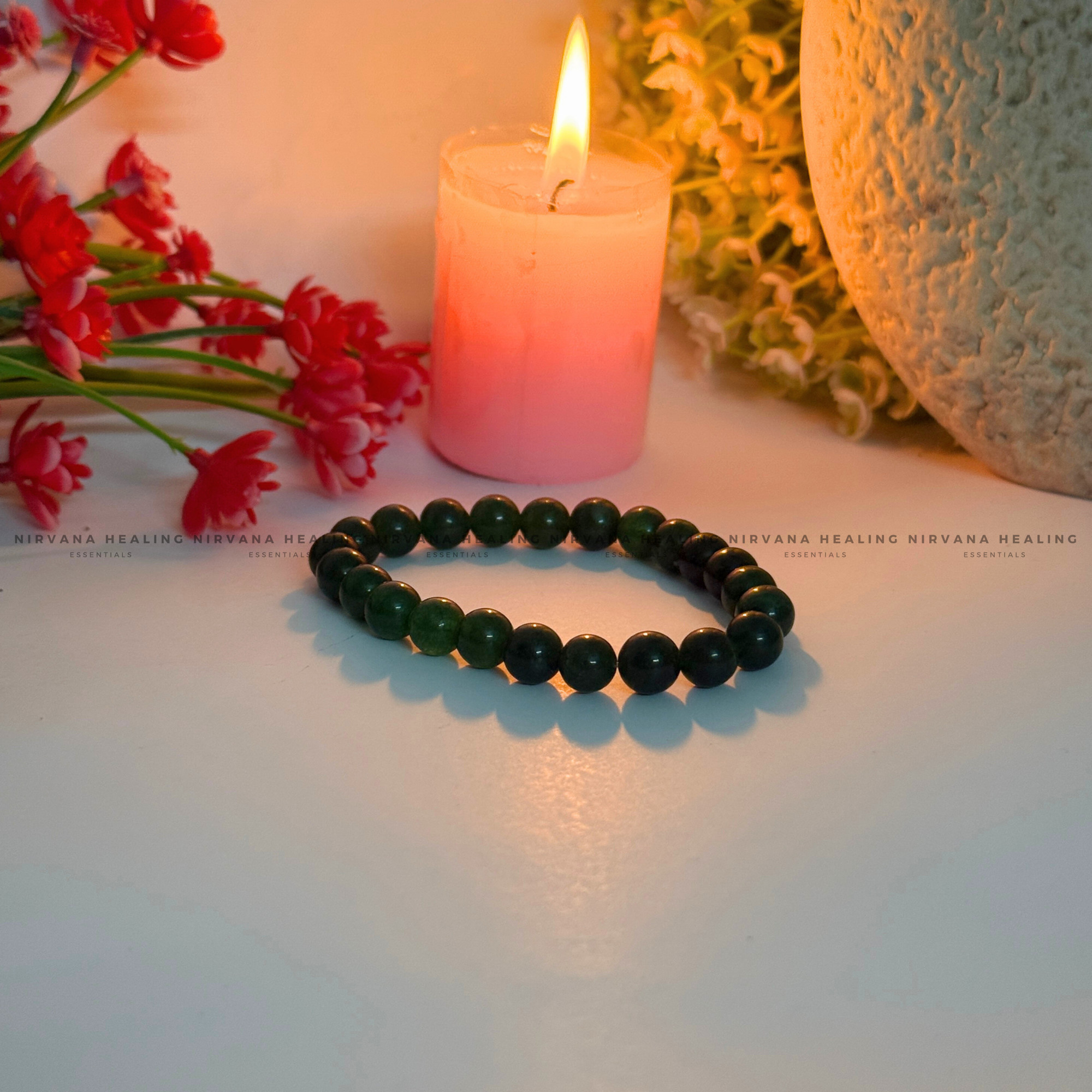 GREEN JADE ROUND BEADED BRACELET (Luck, Harmony, Peace And Abundance) - Image 3