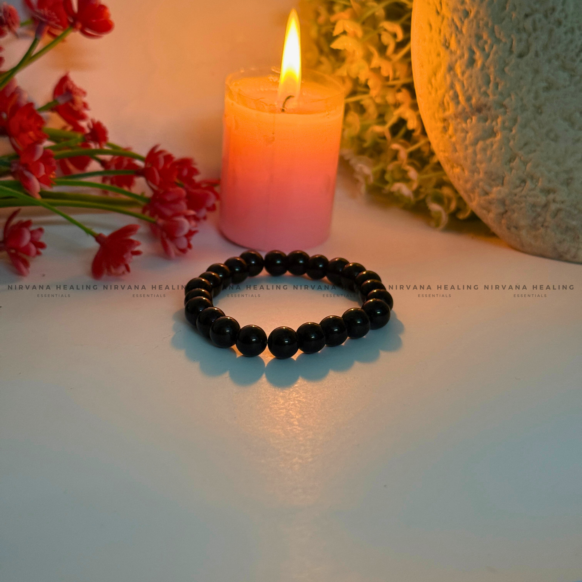 BLACK TOURMALINE ROUND BEADED BRACELET (Protection, Grounding, Shielding And Growth) - Image 3