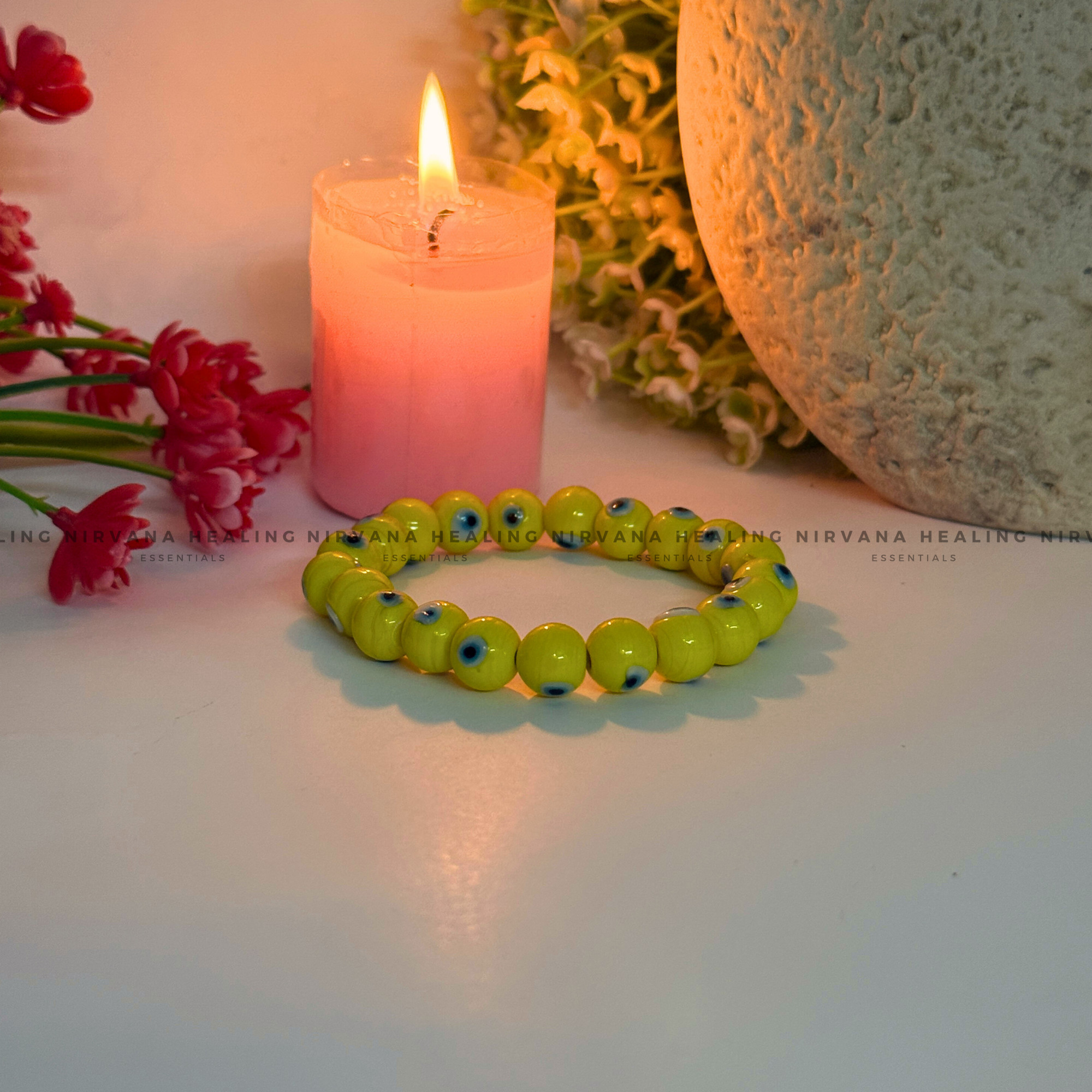 YELLOW EVIL EYE ROUND BEADED BRACELET (Optimism, Clarity, Protection) - Image 4