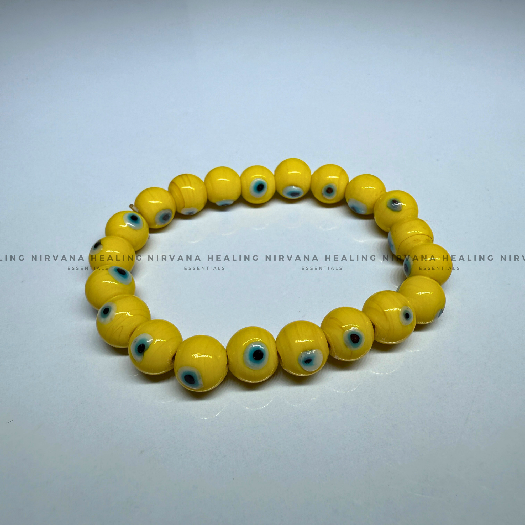 YELLOW EVIL EYE ROUND BEADED BRACELET (Optimism, Clarity, Protection) - Image 2