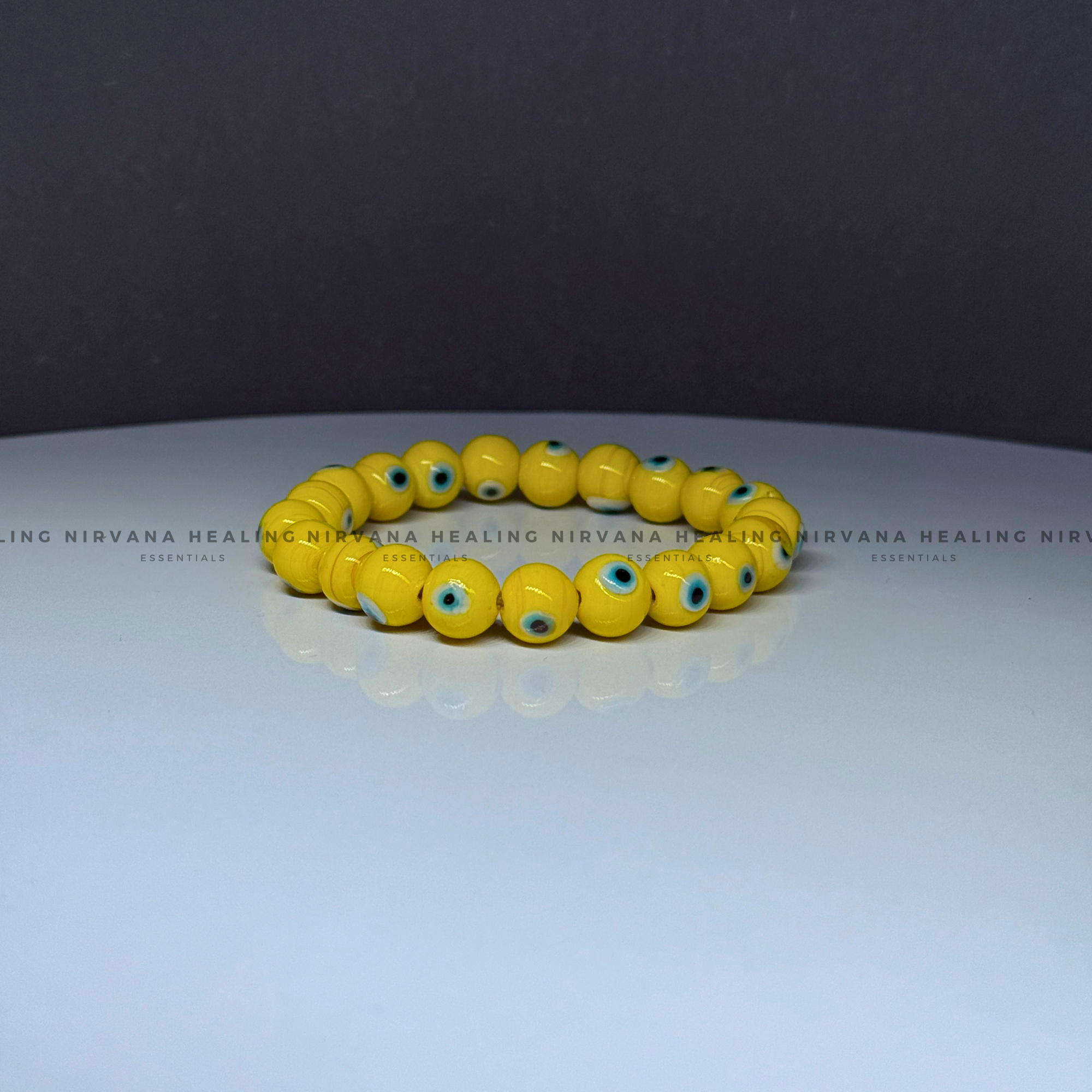 YELLOW EVIL EYE ROUND BEADED BRACELET (Optimism, Clarity, Protection) - Image 3