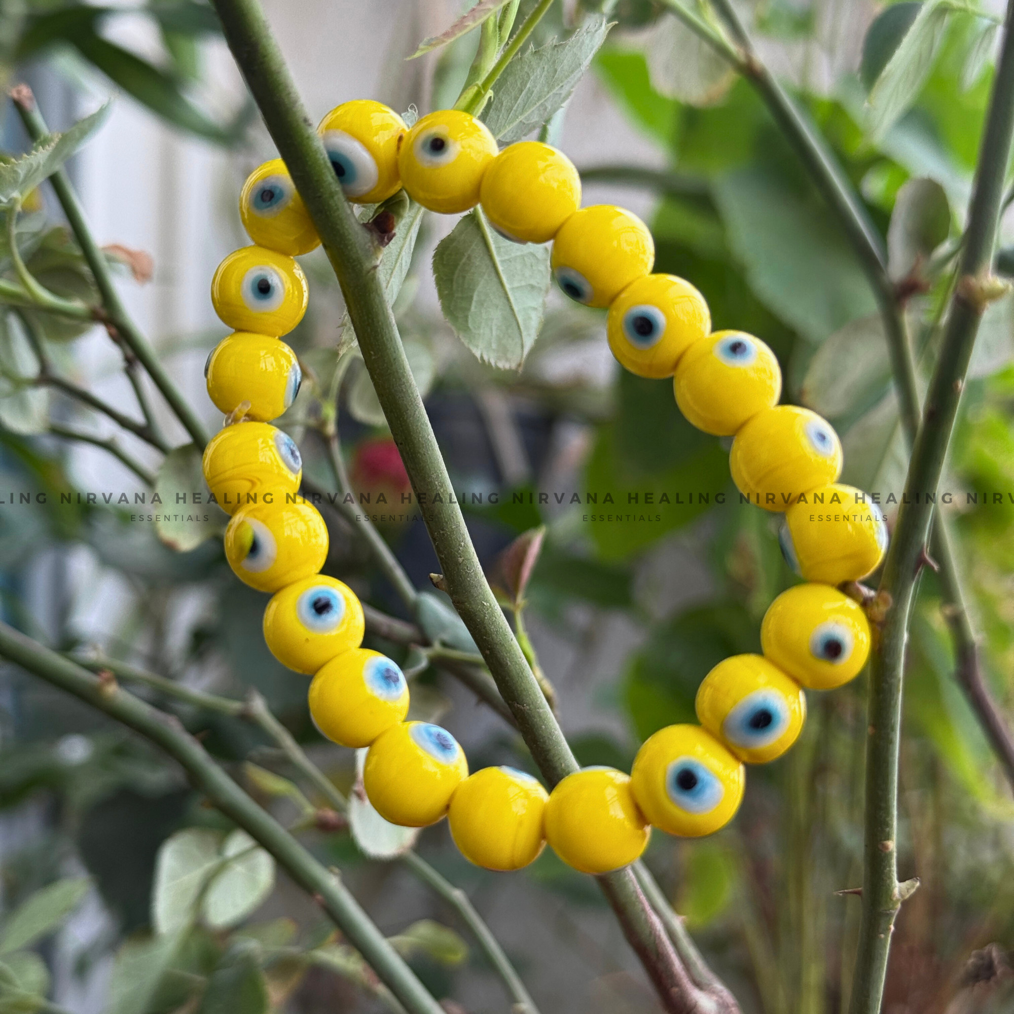 YELLOW EVIL EYE ROUND BEADED BRACELET (Optimism, Clarity, Protection) - Image 5