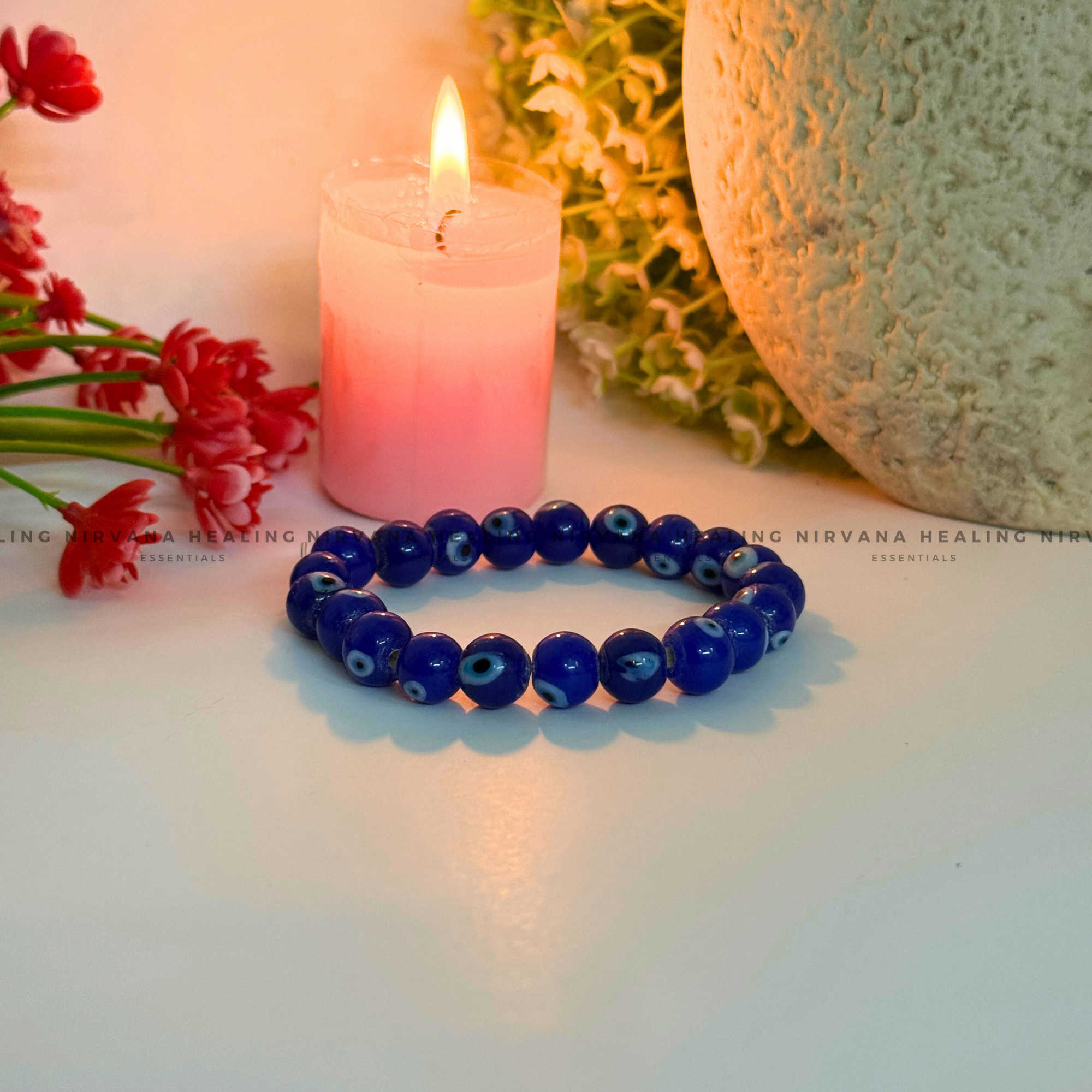 BLUE EVIL EYE ROUND BEADED BRACELET (Protection, Peace And Positivity) - Image 2