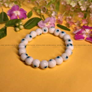 WHITE EVIL EYE ROUND BEADED BRACELET (Purity, Protection And New Beginnings)