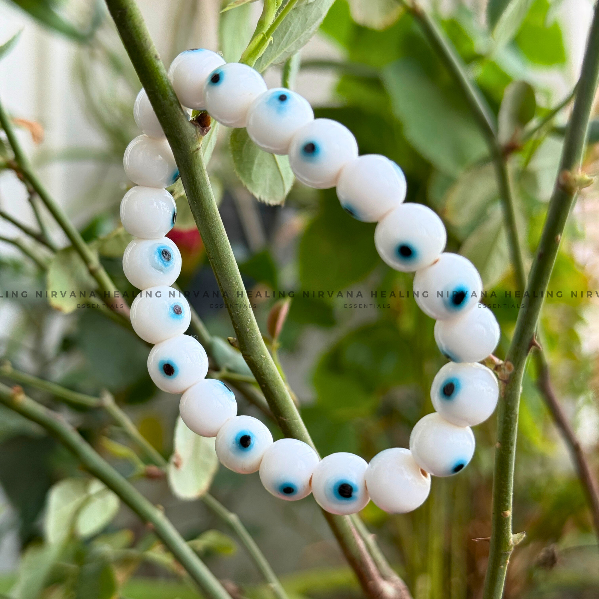 WHITE EVIL EYE ROUND BEADED BRACELET (Purity, Protection And New Beginnings) - Image 5