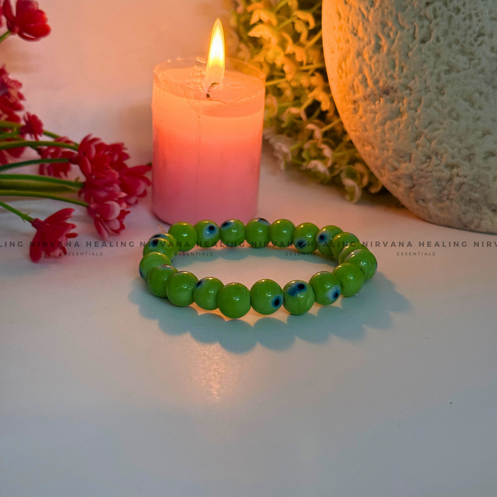 GREEN EVIL EYE ROUND BEADED BRACELET (Healing, Growth And Protection) - Image 4