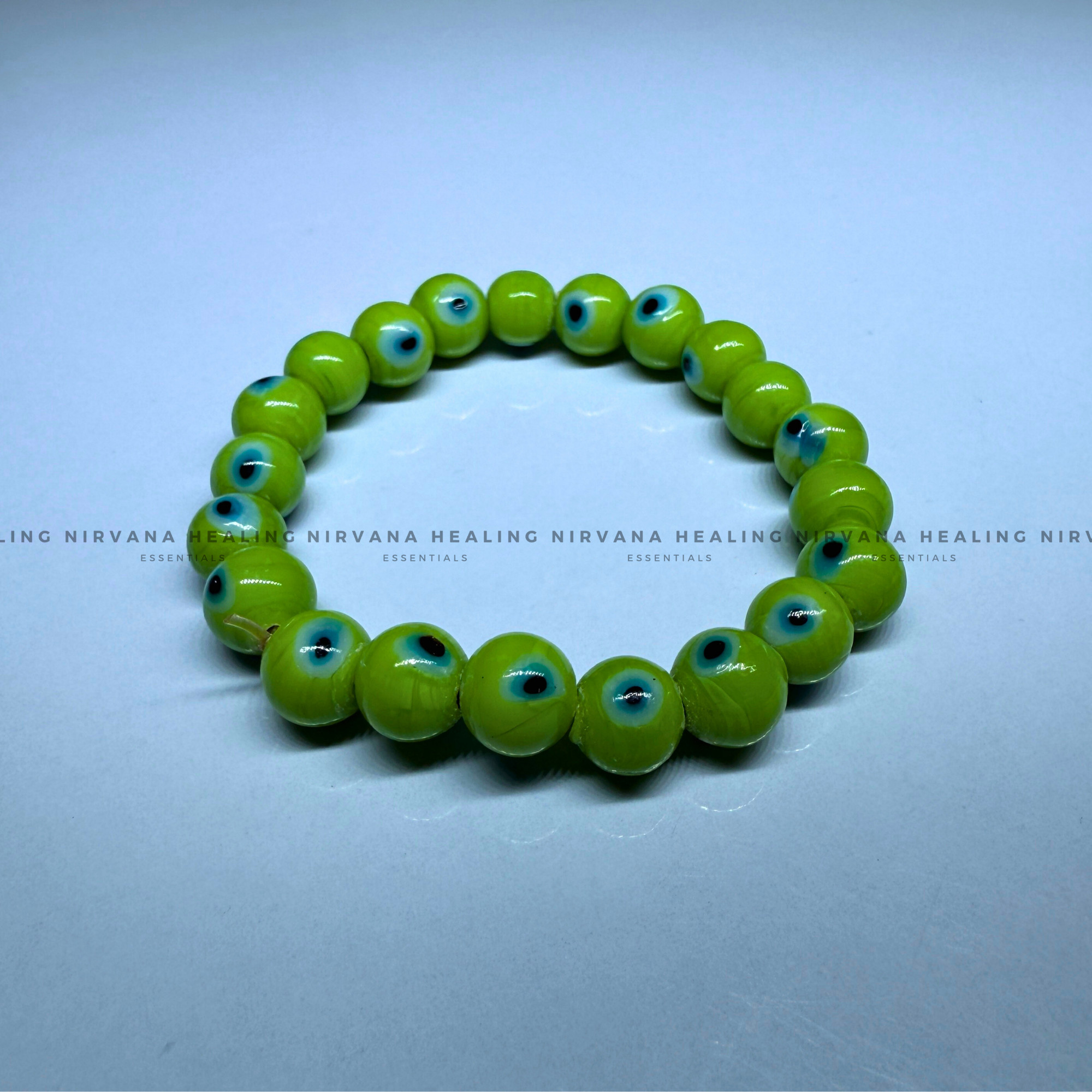 GREEN EVIL EYE ROUND BEADED BRACELET (Healing, Growth And Protection) - Image 3