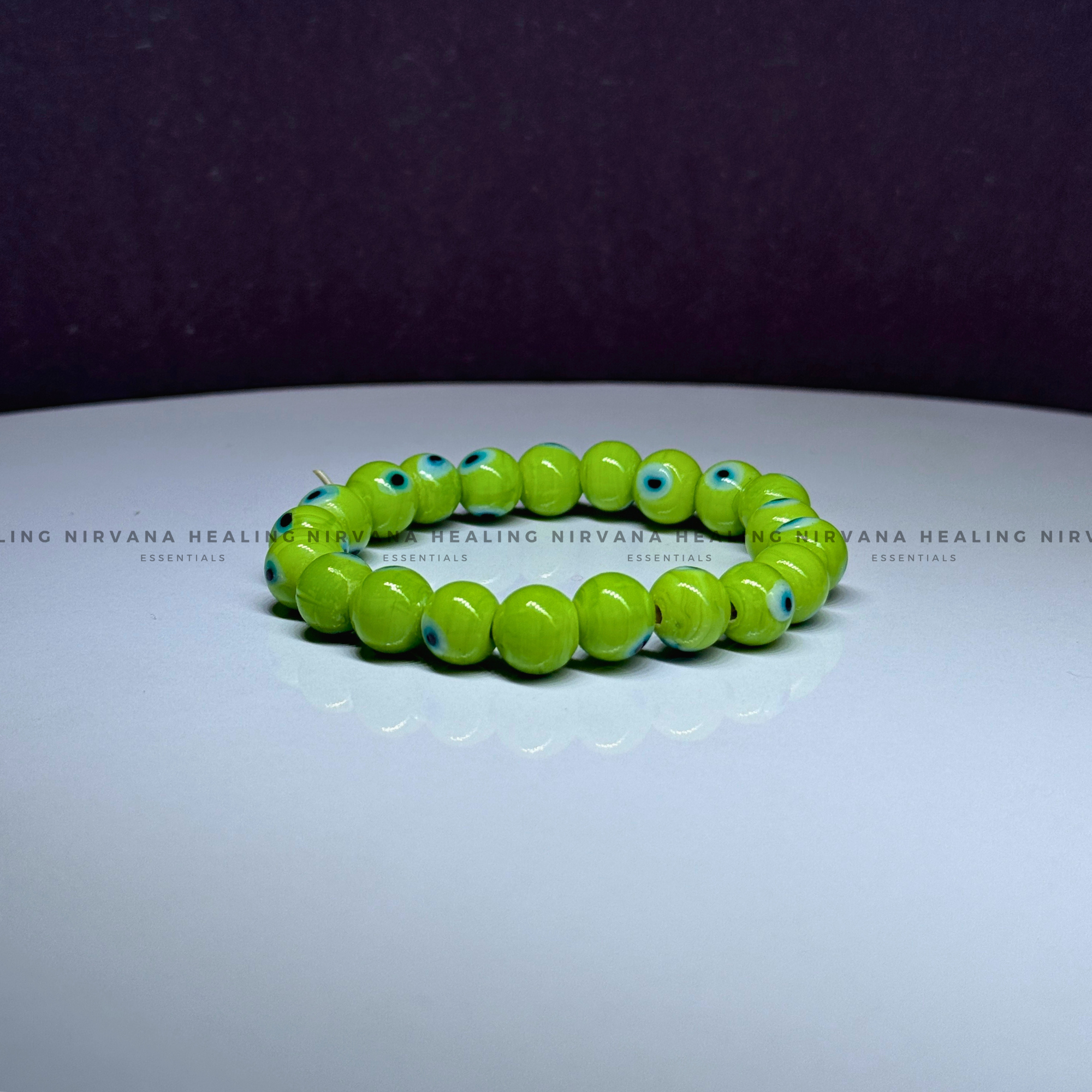 GREEN EVIL EYE ROUND BEADED BRACELET (Healing, Growth And Protection) - Image 2
