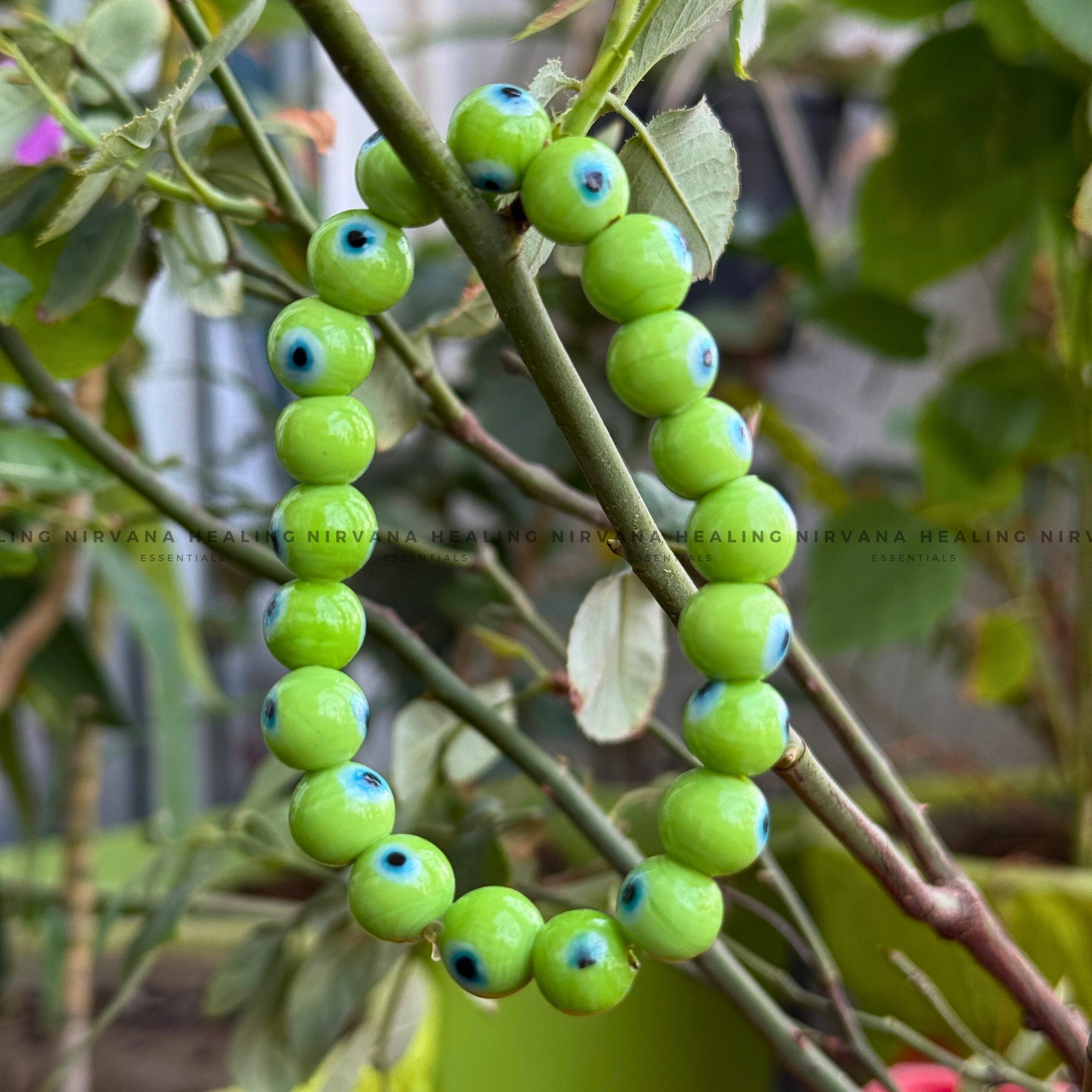 GREEN EVIL EYE ROUND BEADED BRACELET (Healing, Growth And Protection) - Image 5