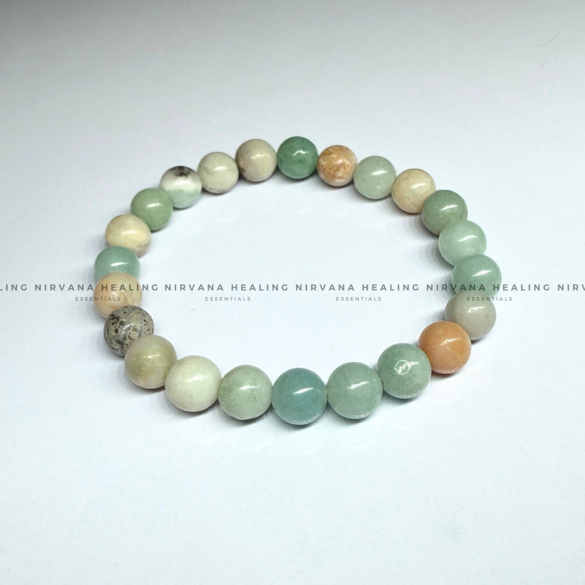 AQUAMARINE ROUND BEADED BRACELET (Calm, Clarity, Courage And Emotional Healing) - Image 3