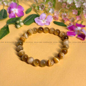 YELLOW CATS EYE ROUND BEADED BRACELET (Balance, Purity And Divine Protection)