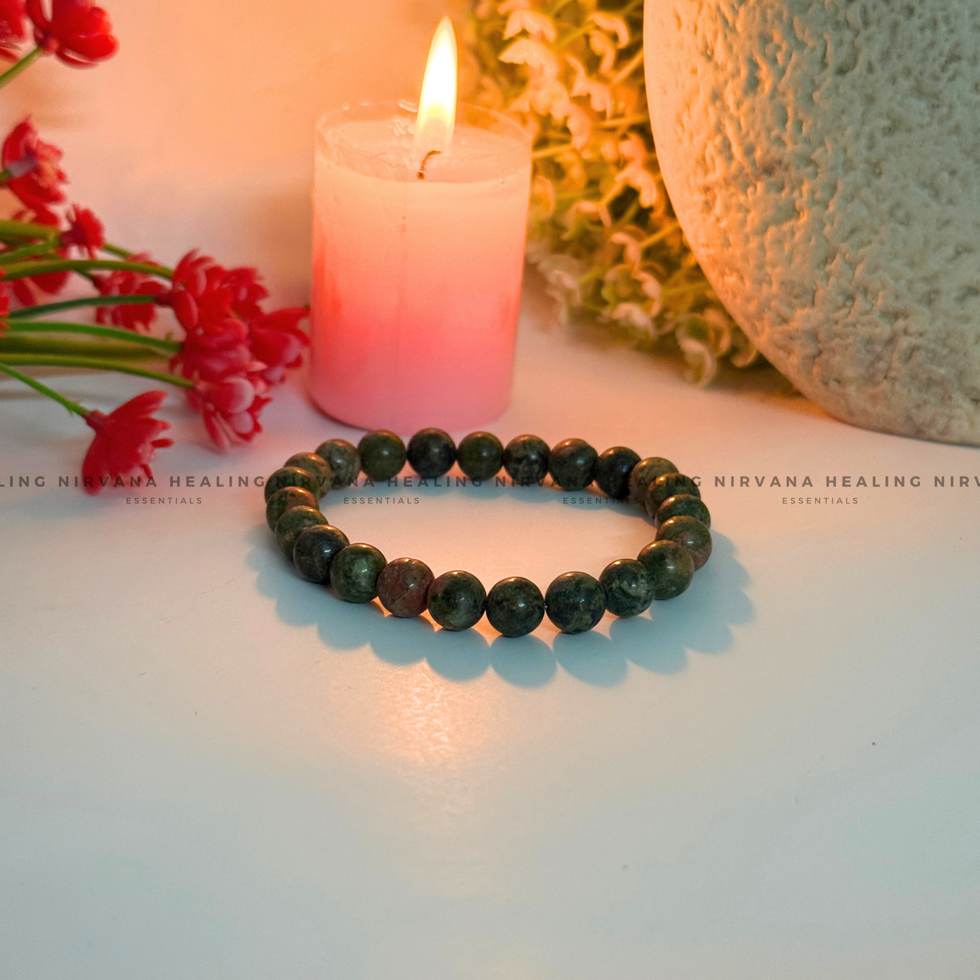 UNAKITE ROUND BEADED BRACELET (Emotional Healing, Heart Awakening And Inner Peace).
- Image 4