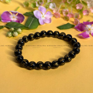 BLACK OM MANI PADME HUM ROUND BEADED BRACELET (Compassion, Protection, Spiritual Awakening)