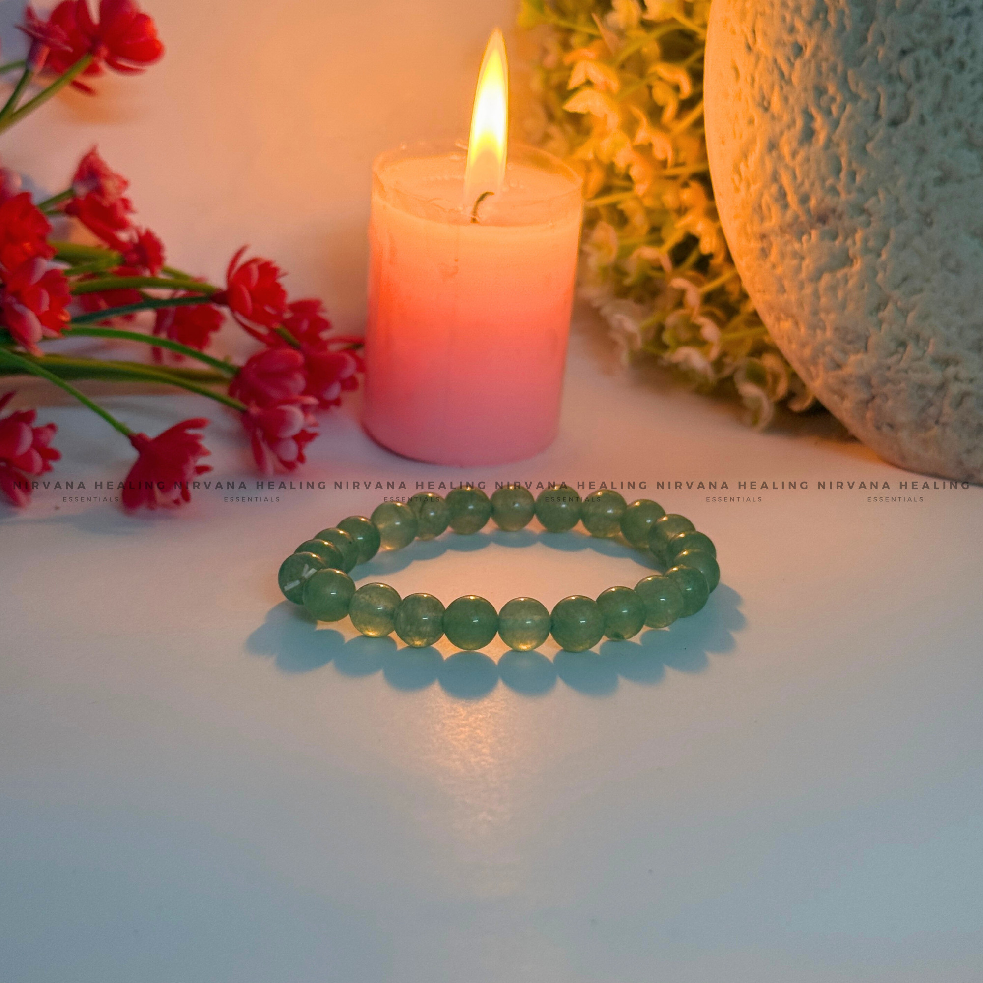GREEN AGATE ROUND BEADED BRACELET (Balance, Healing, Renewal And Vitality) - Image 2