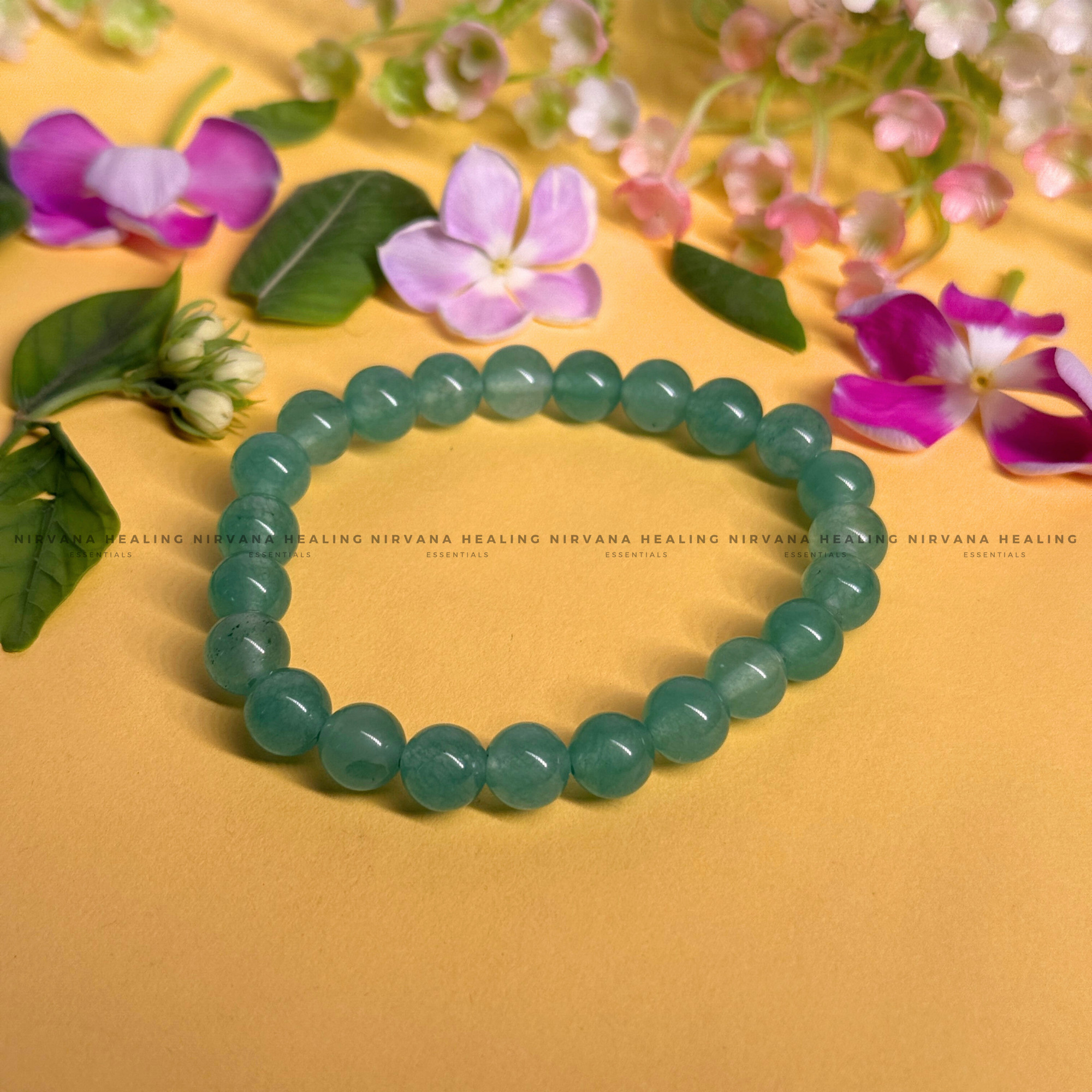 GREEN AGATE ROUND BEADED BRACELET (Balance, Healing, Renewal And Vitality)