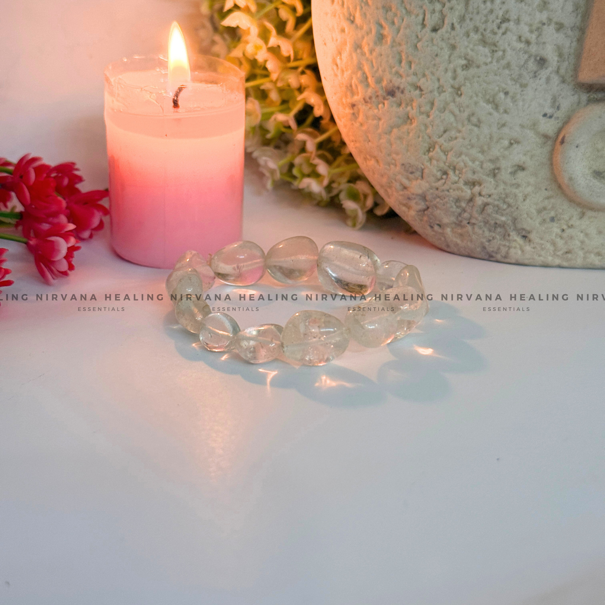 CLEAR QUARTZ TUMBLE OVAL BEADED BRACELET (Mental Clarity, Master Healer And Energy Amplifier).
- Image 3