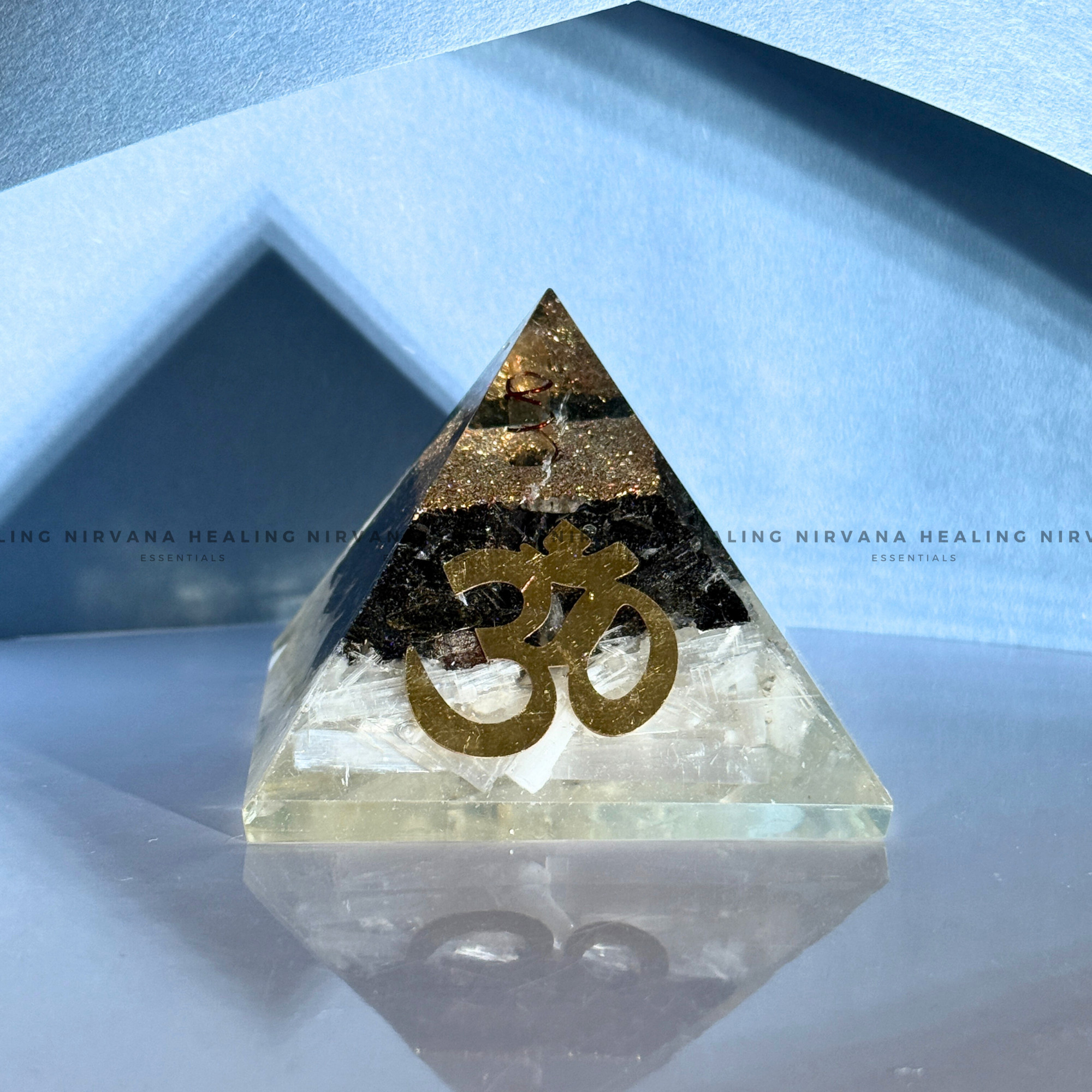 BLACK AGATE WITH CLEAR QUARTZ OM SYMBOL PYRAMID (Mental Clarity, Master Healer And Energy Amplifier).
- Image 7