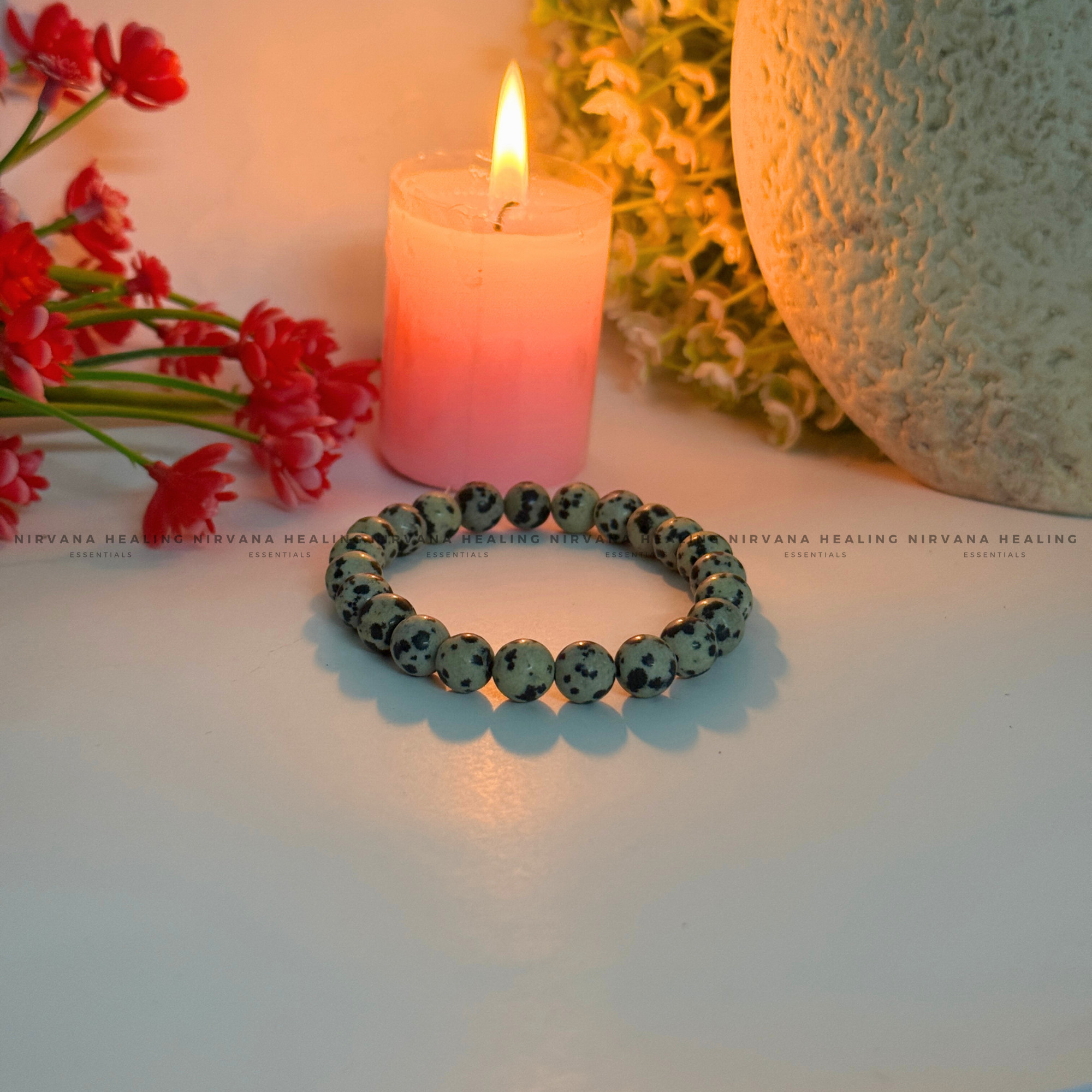 DALMATIAN ROUND BEADED BRACELET (Joy, Grounding And Loyalty) - Image 2