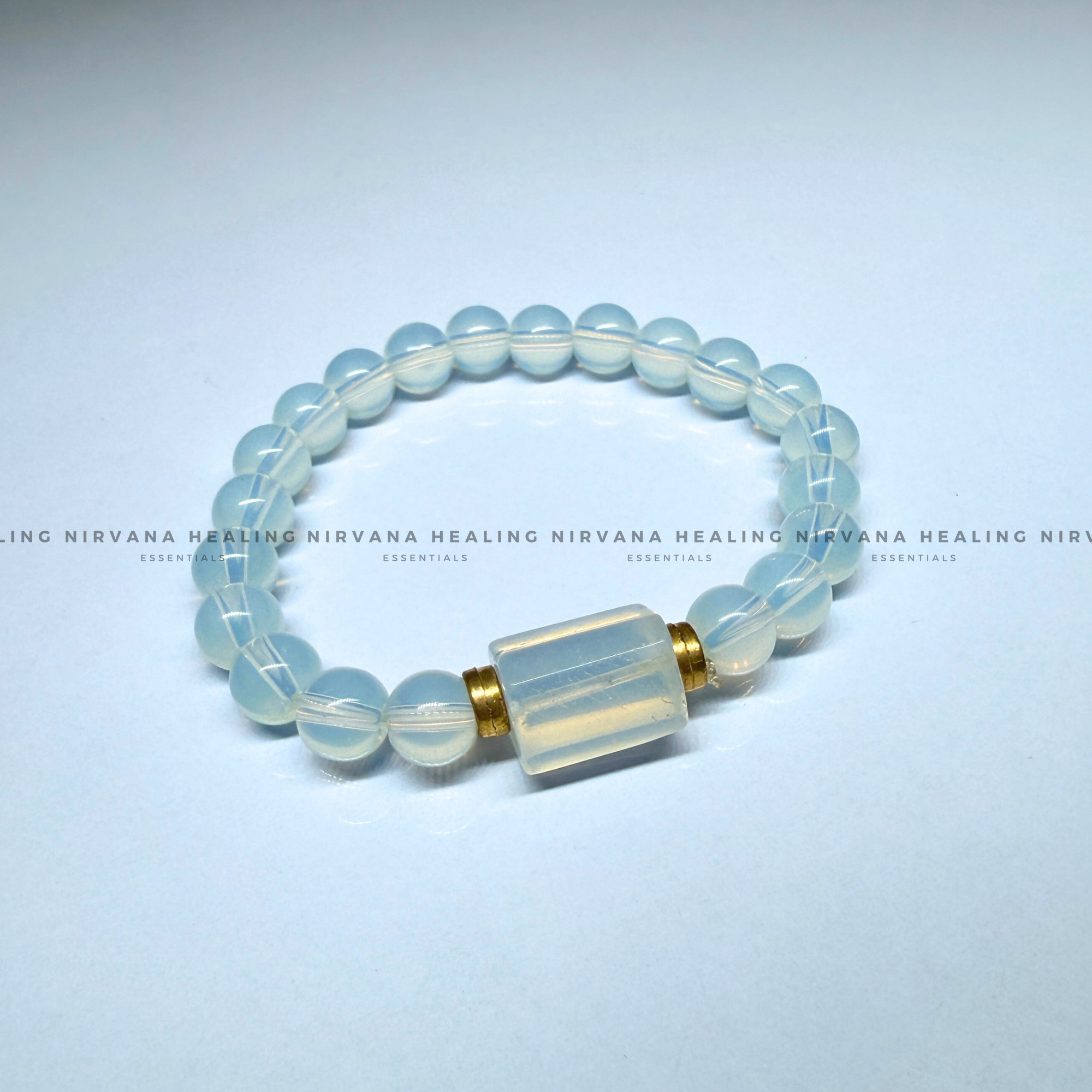 OPALITE WITH DESIGN ROUND BEADED BRACELET (Balance, Enhance Psychic Abilities, Serenity And Transformation) - Image 2