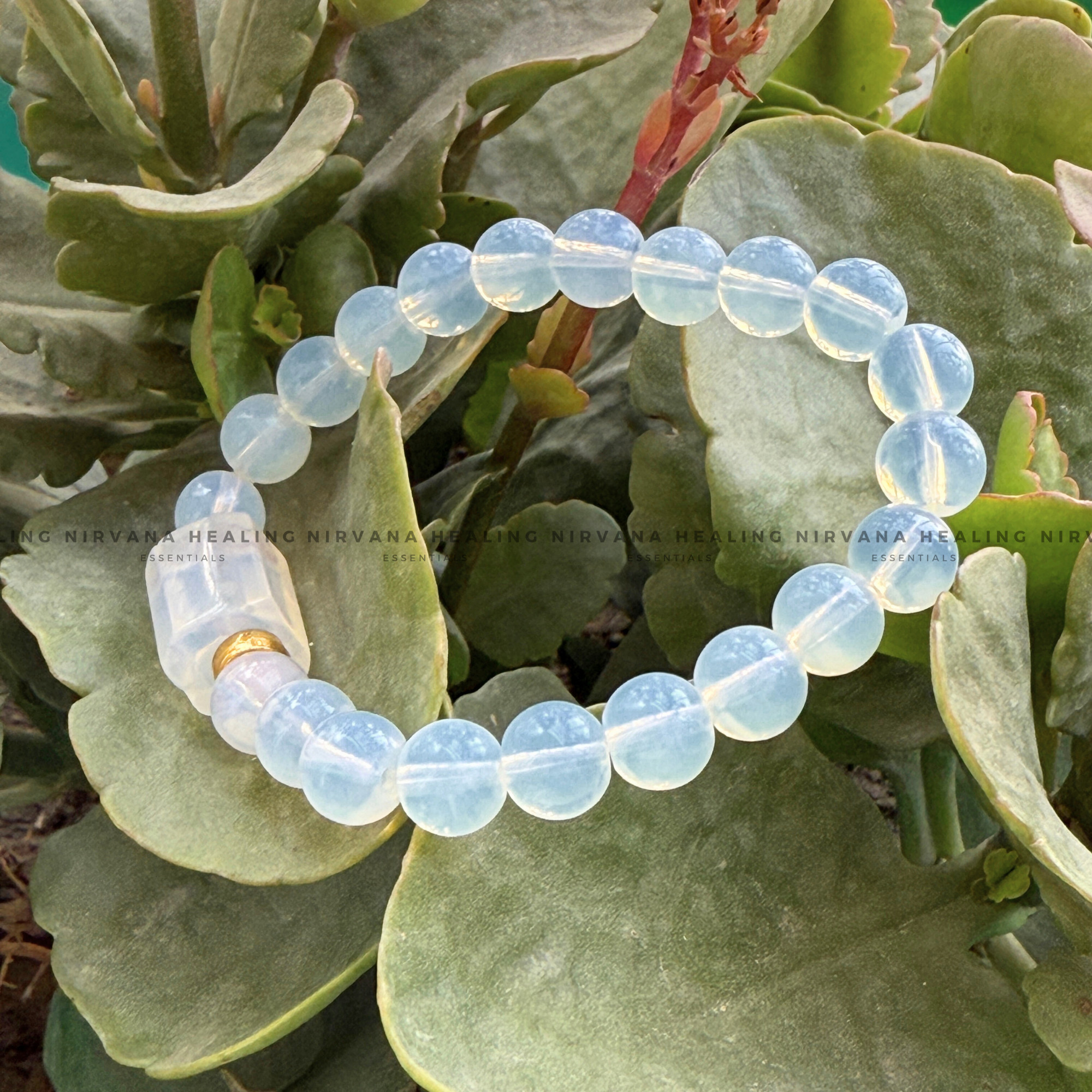 OPALITE WITH DESIGN ROUND BEADED BRACELET (Balance, Enhance Psychic Abilities, Serenity And Transformation) - Image 5