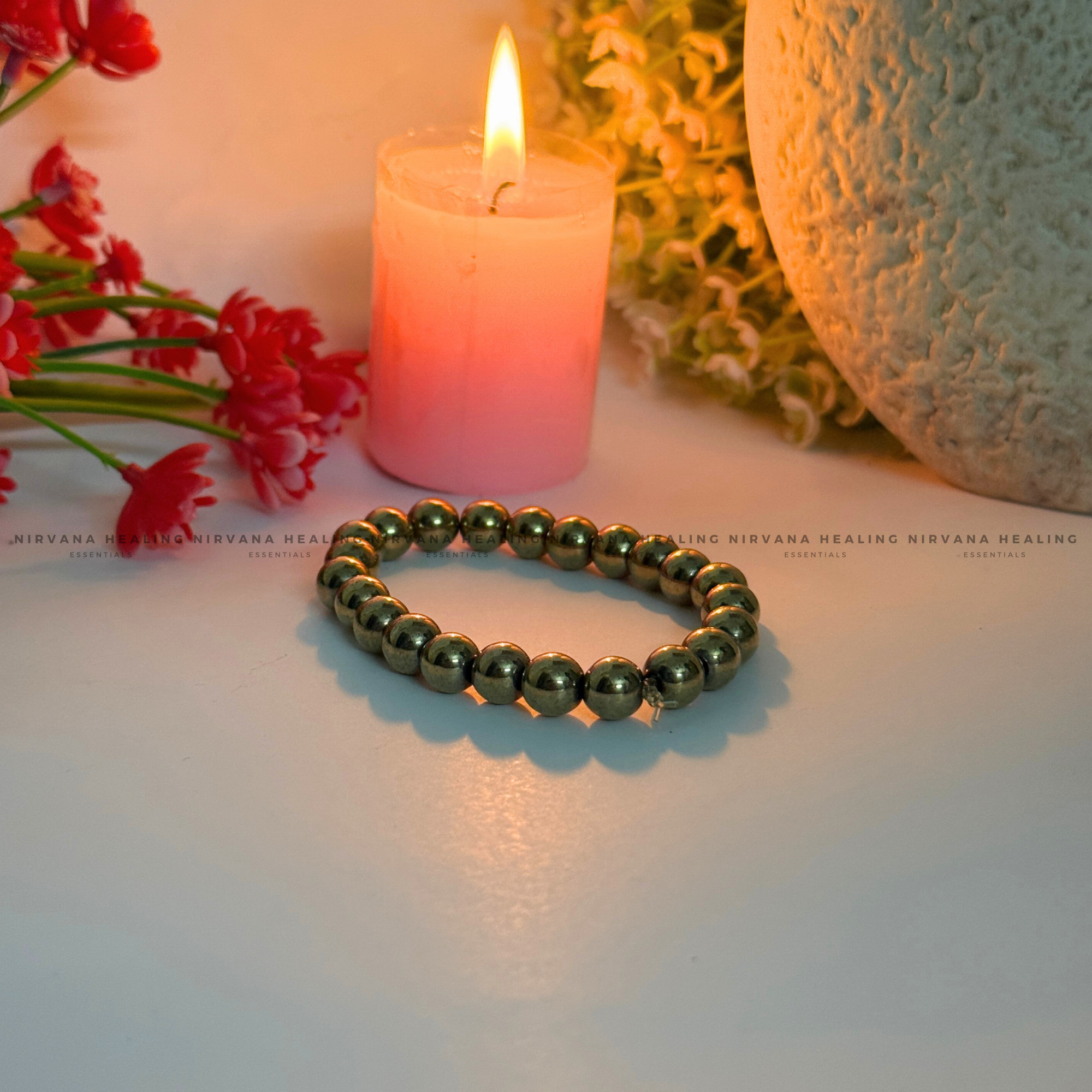 GOLDEN PYRITE ROUND BEADED BRACELET (Money Magnet, Prosperity, Fame, Abundance). - Image 2
